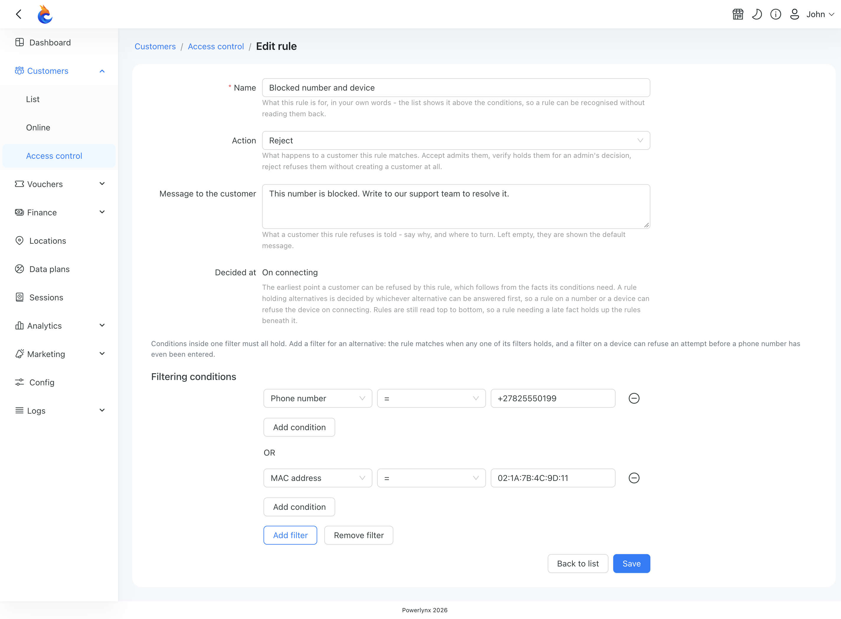 The access rule form