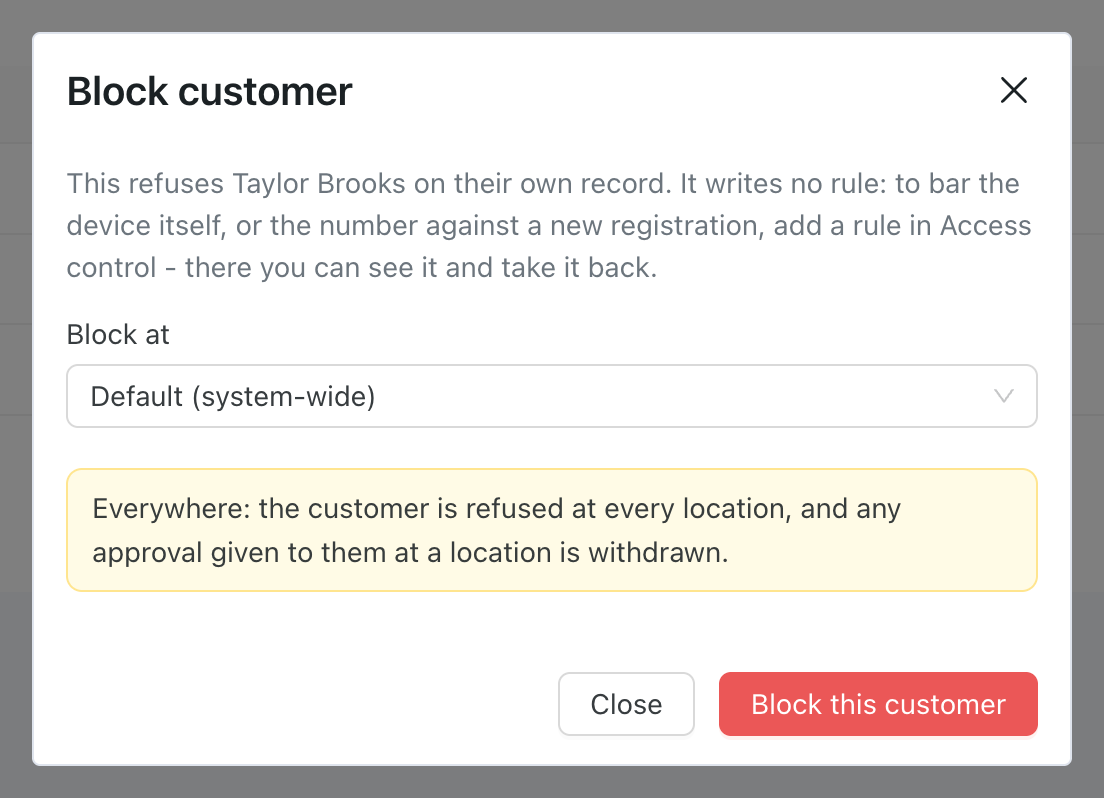 Blocking a customer