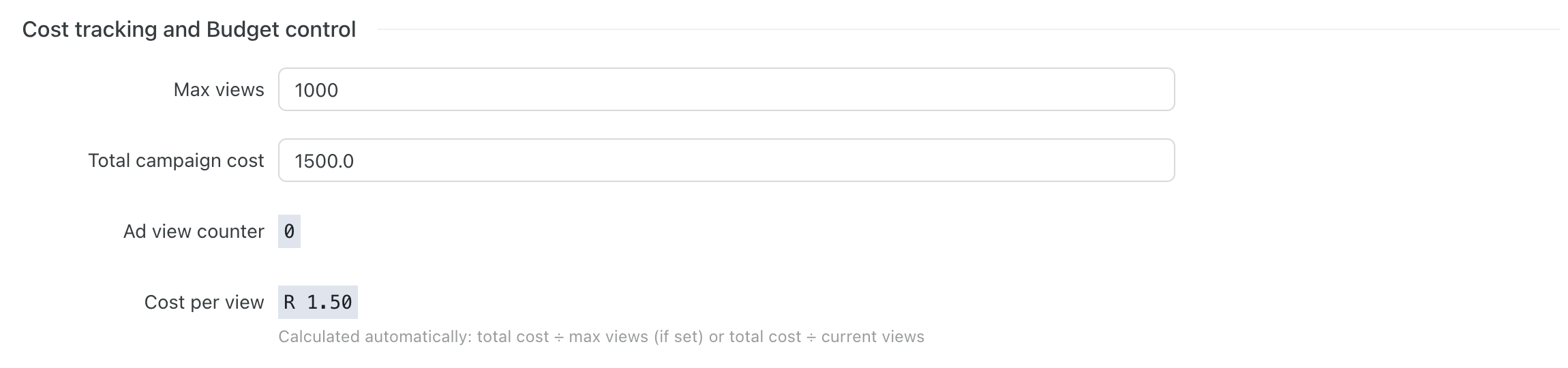 Cost tracking