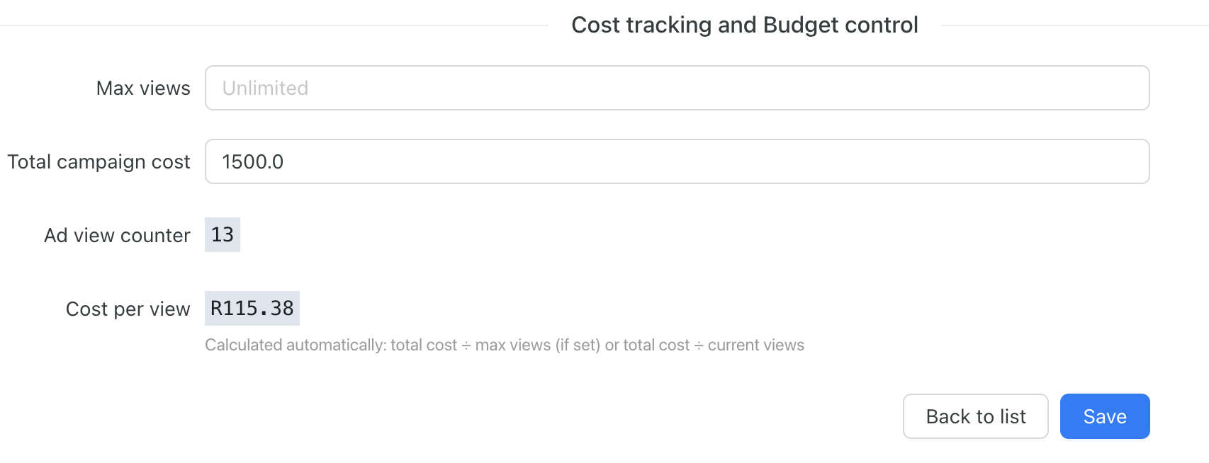 Cost tracking