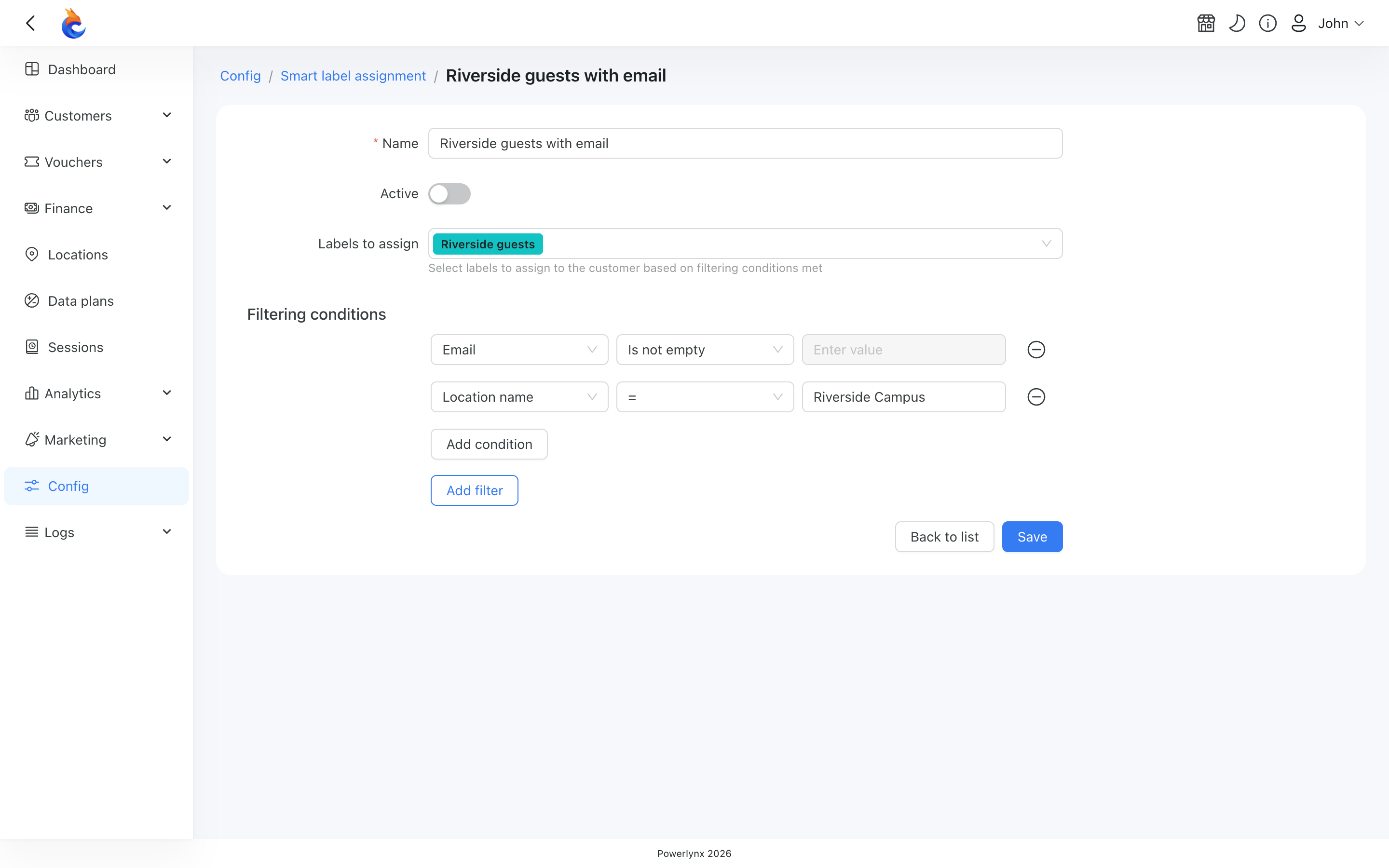 Config/Tools/Smart label assignment