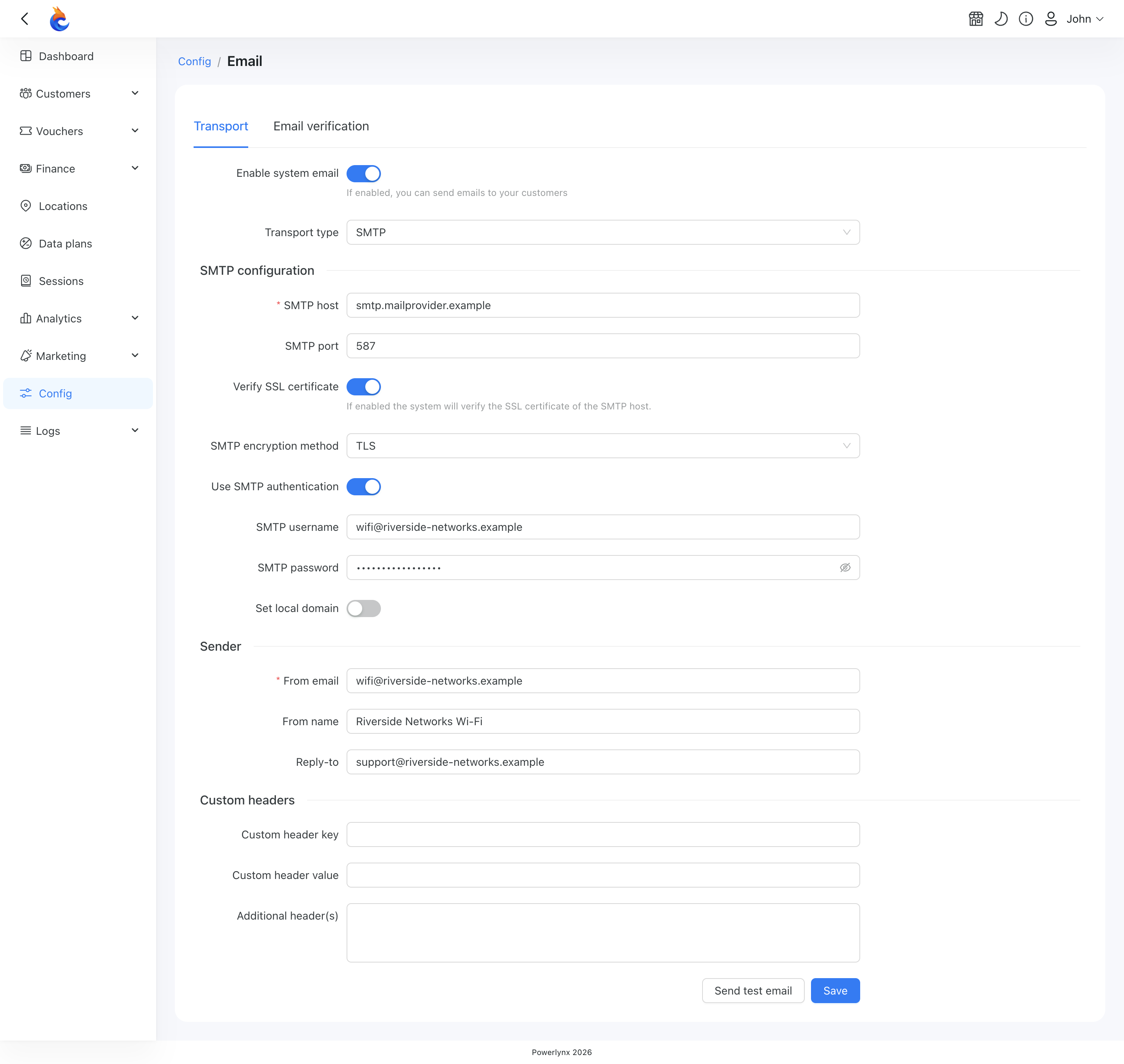SMTP mail server settings