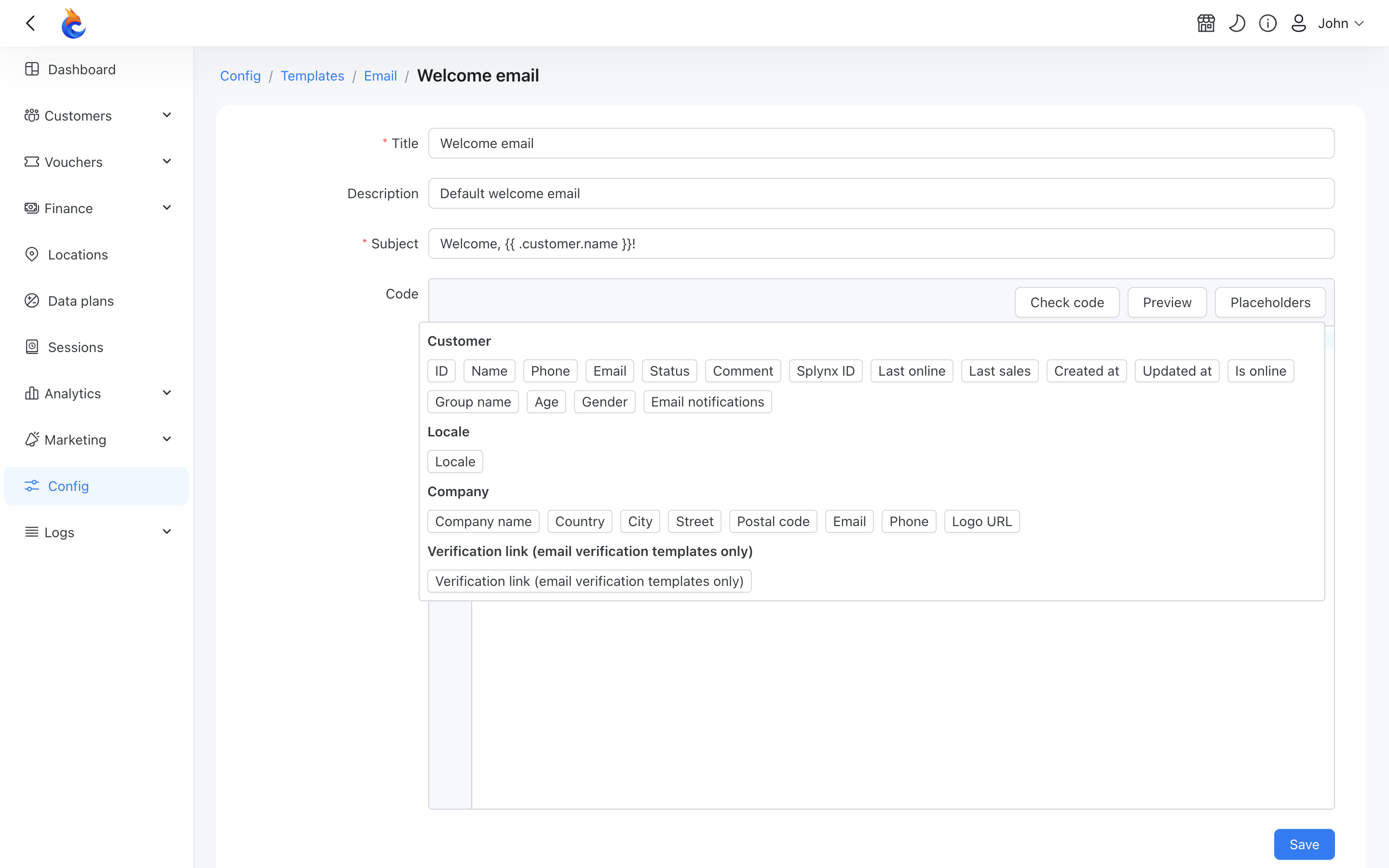 Editing an email template