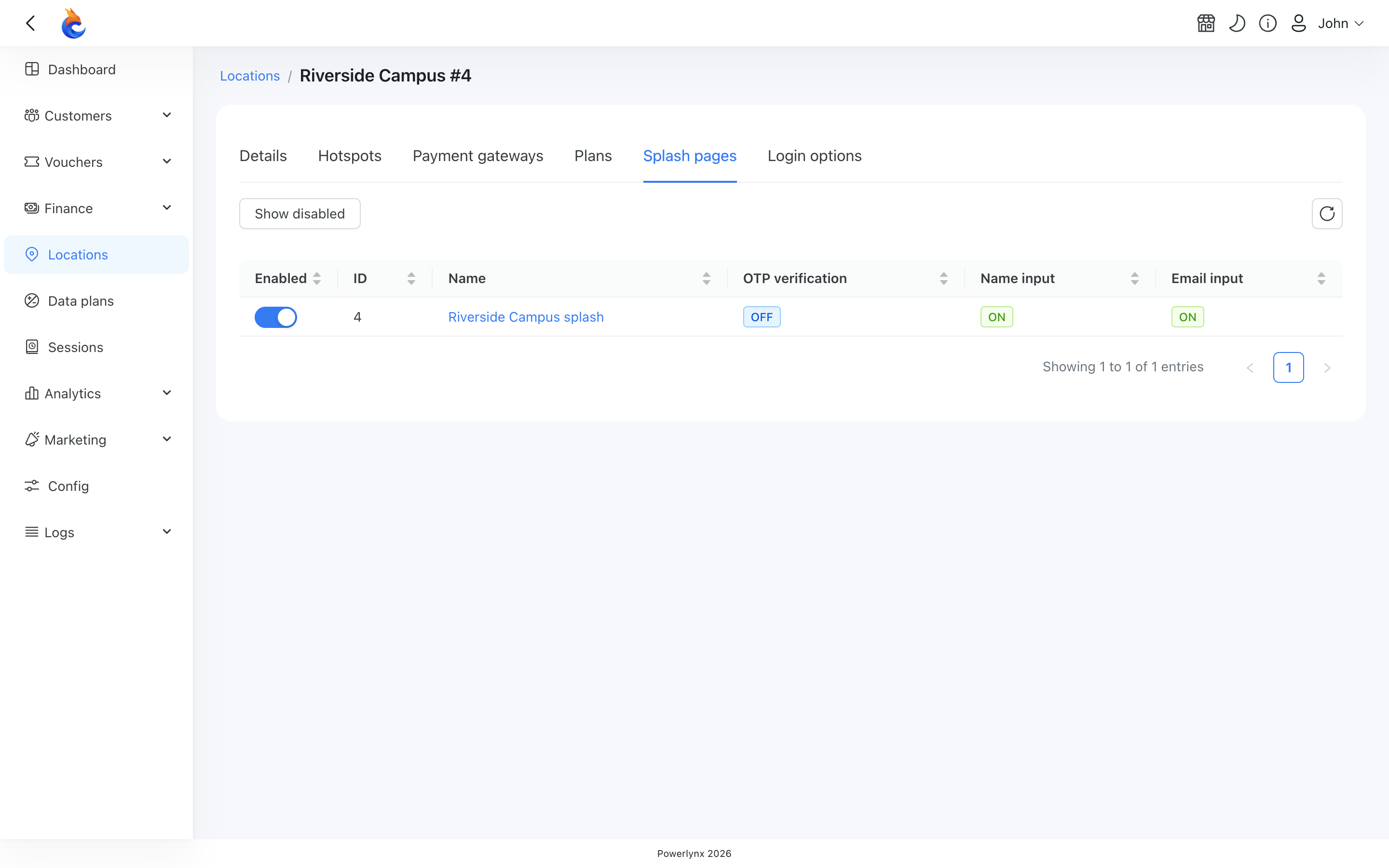 How to enable the Splash page