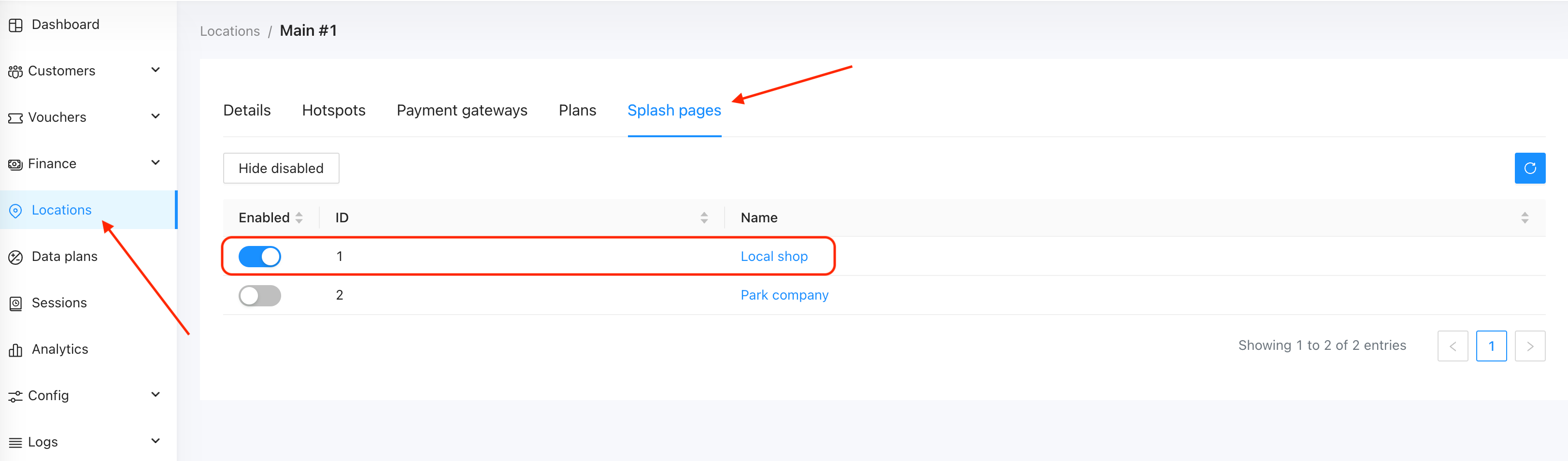 How to enable the Splash page