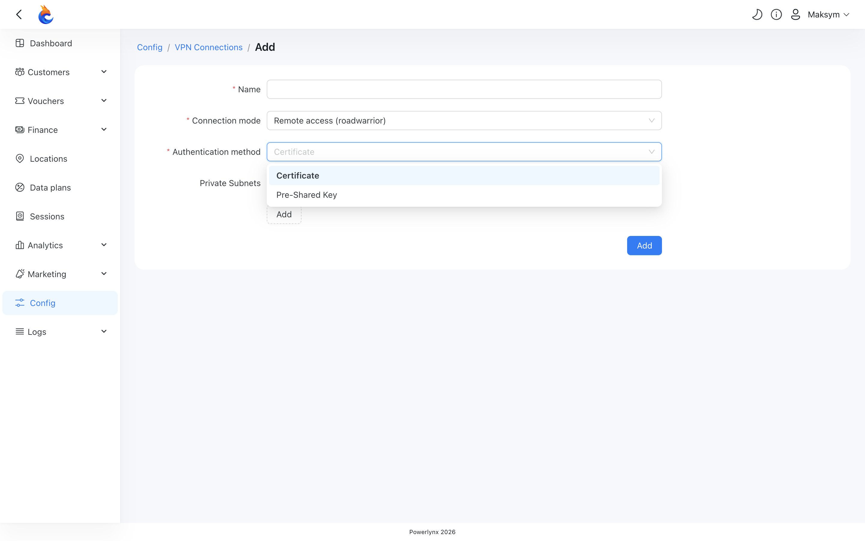 Authentication method options