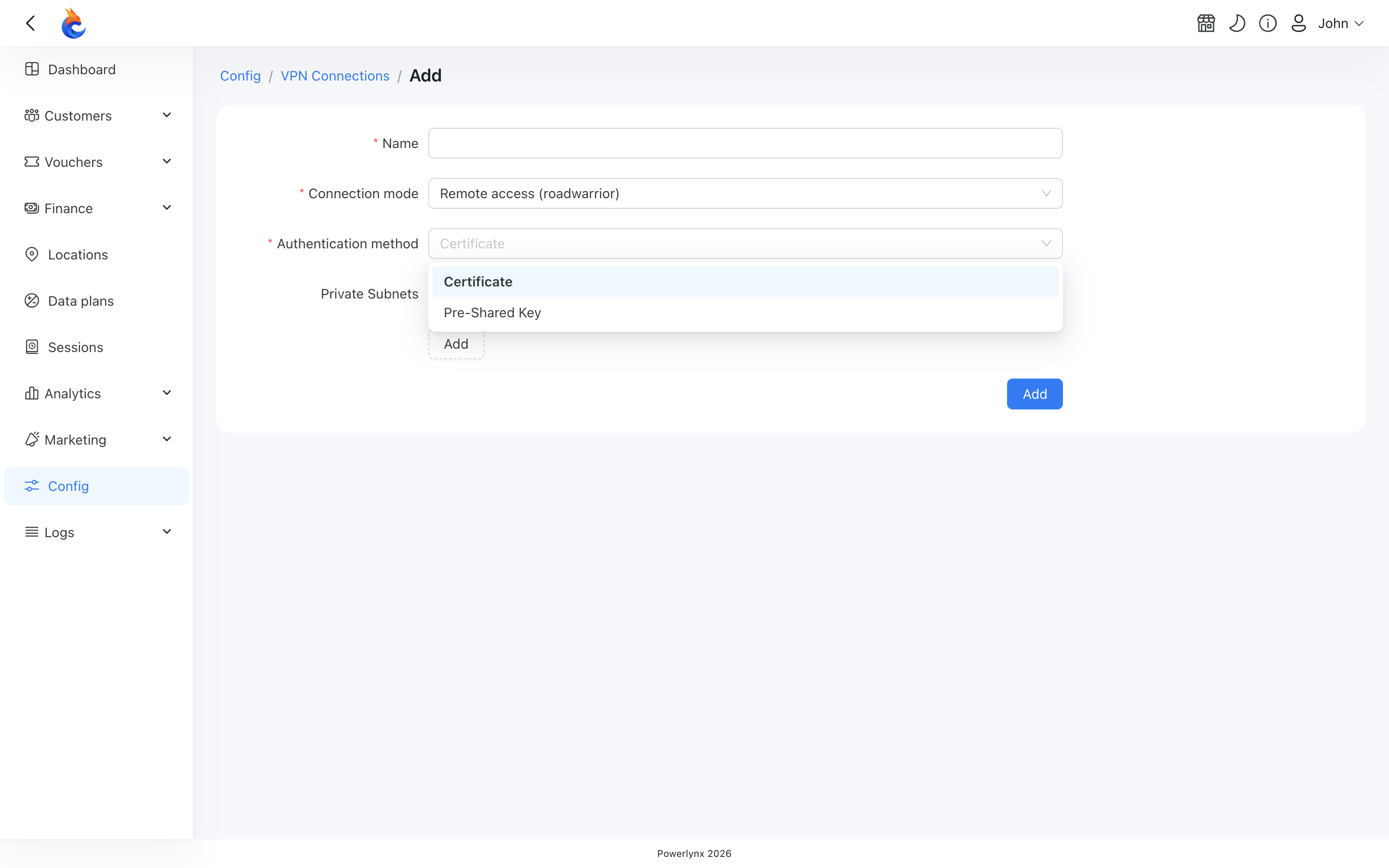Authentication method options
