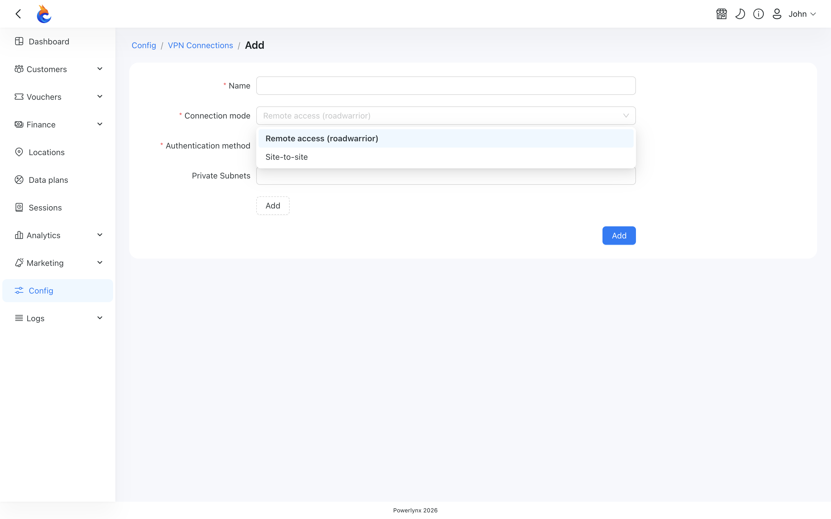 Connection mode options