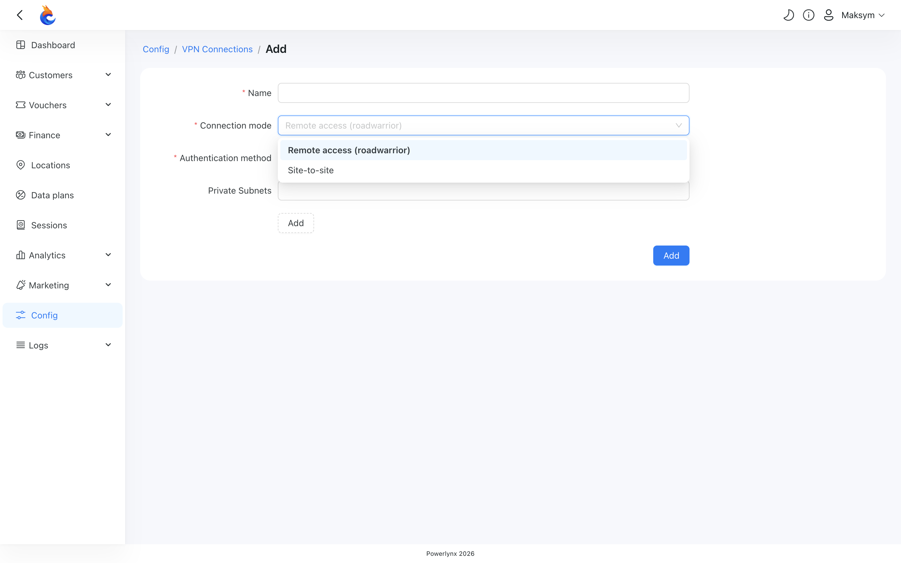 Connection mode options