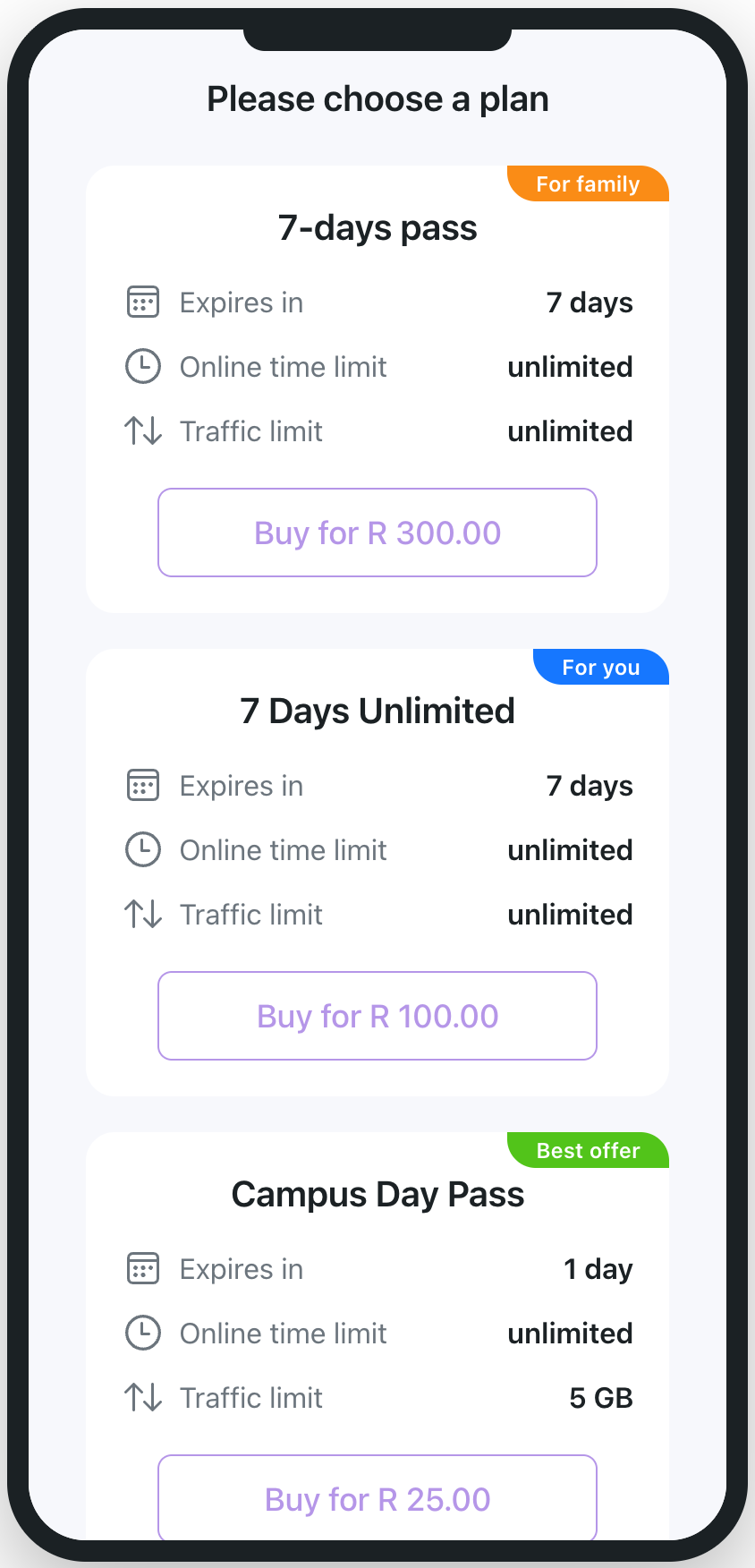 Label on data plan