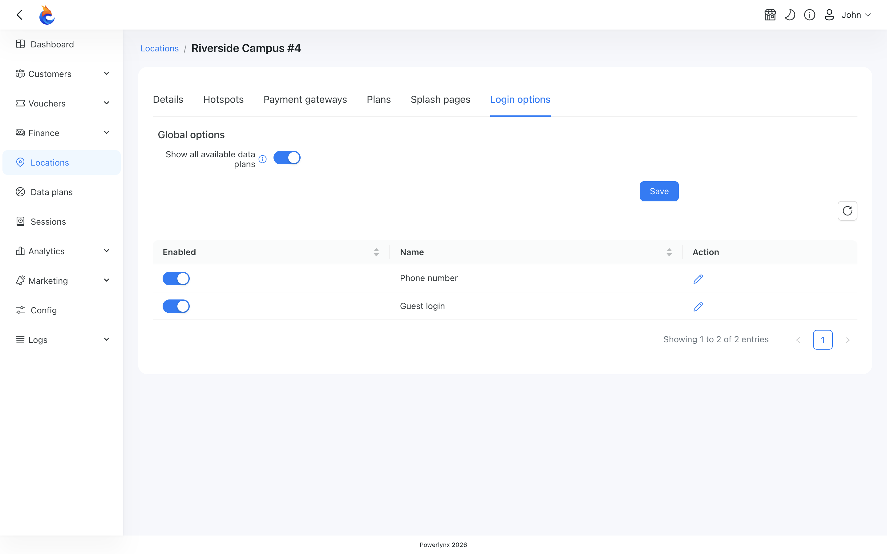 Login options