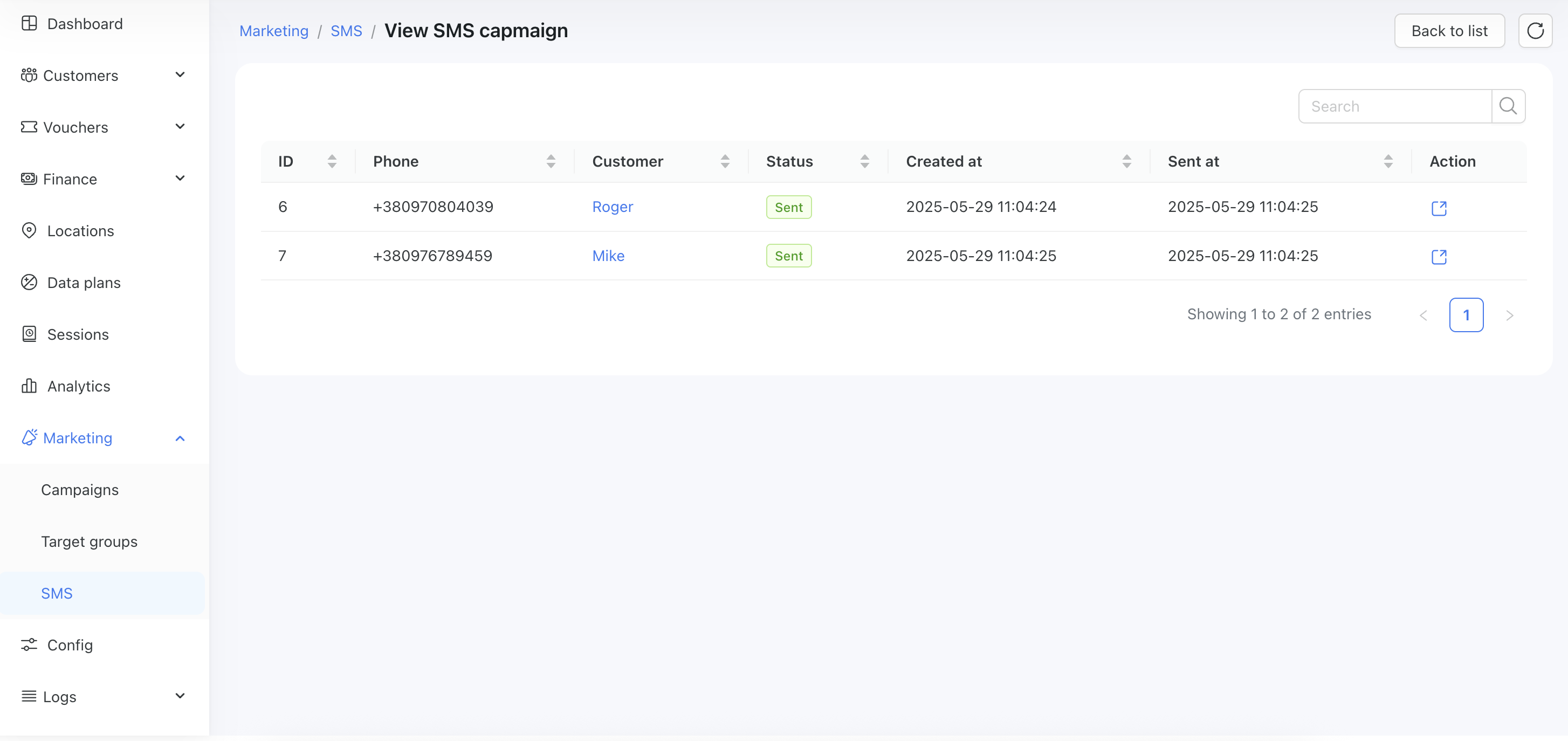 Mass SMS campaign list