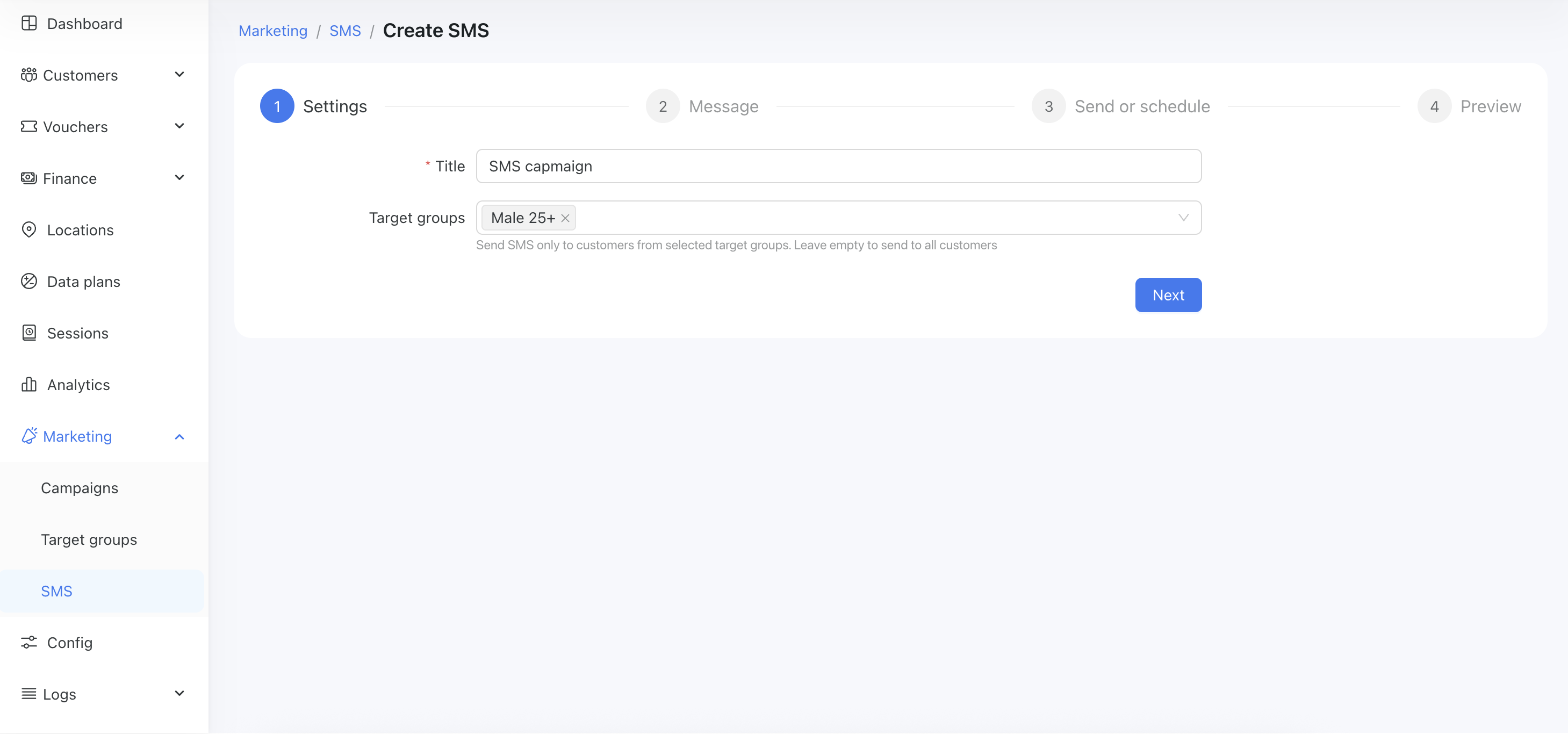 Mass SMS step 1