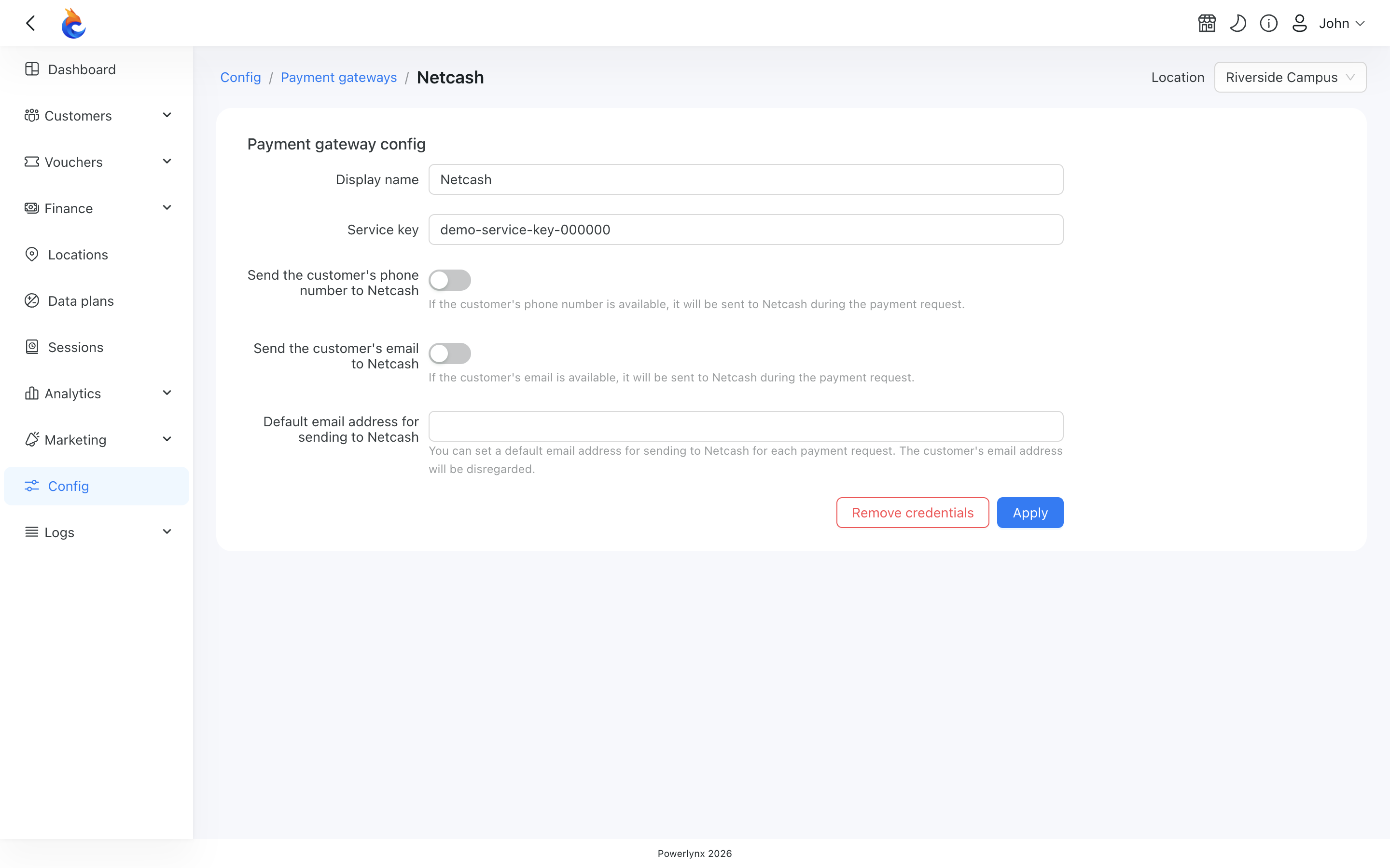 Netcash config