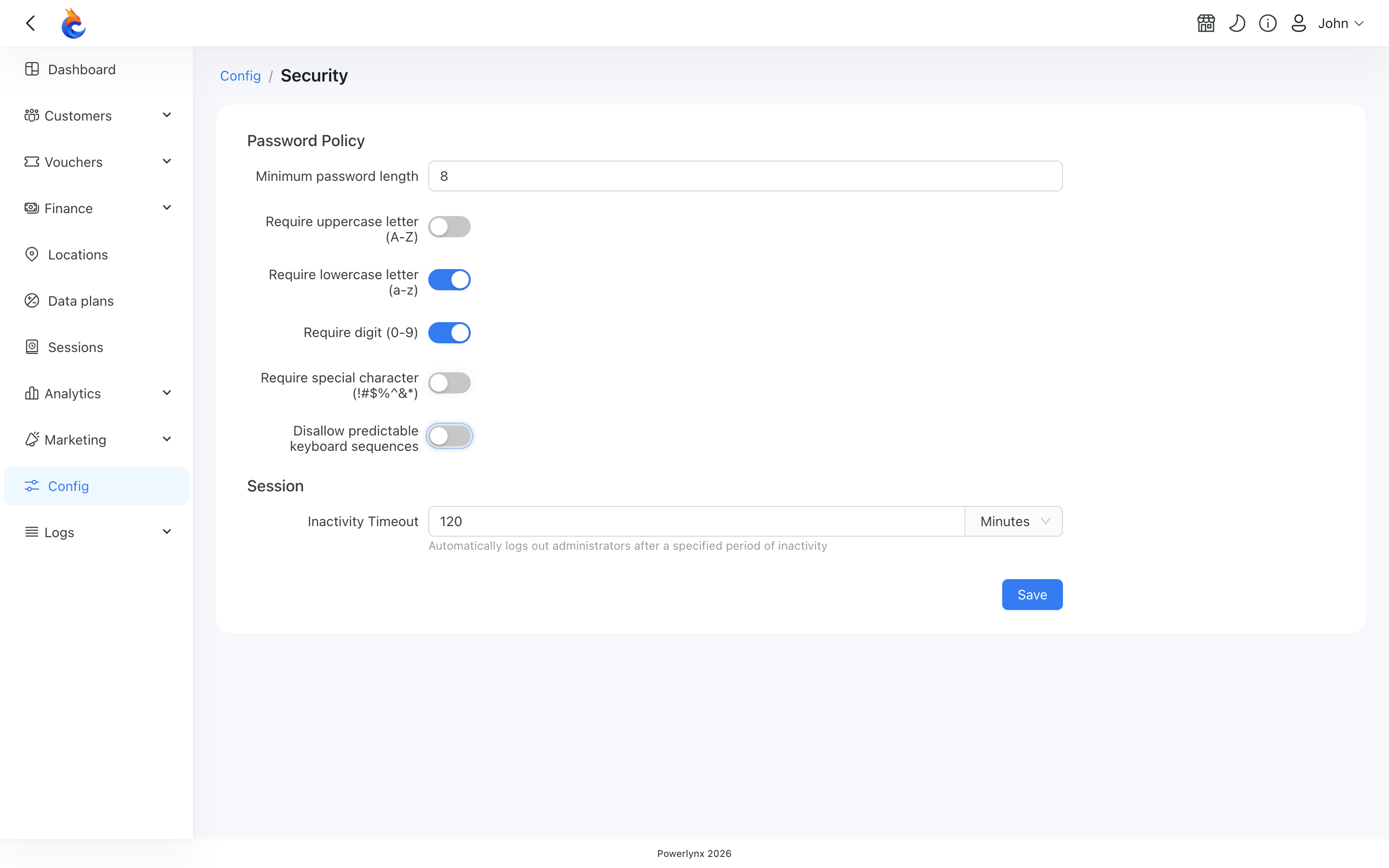 Password Policy settings page