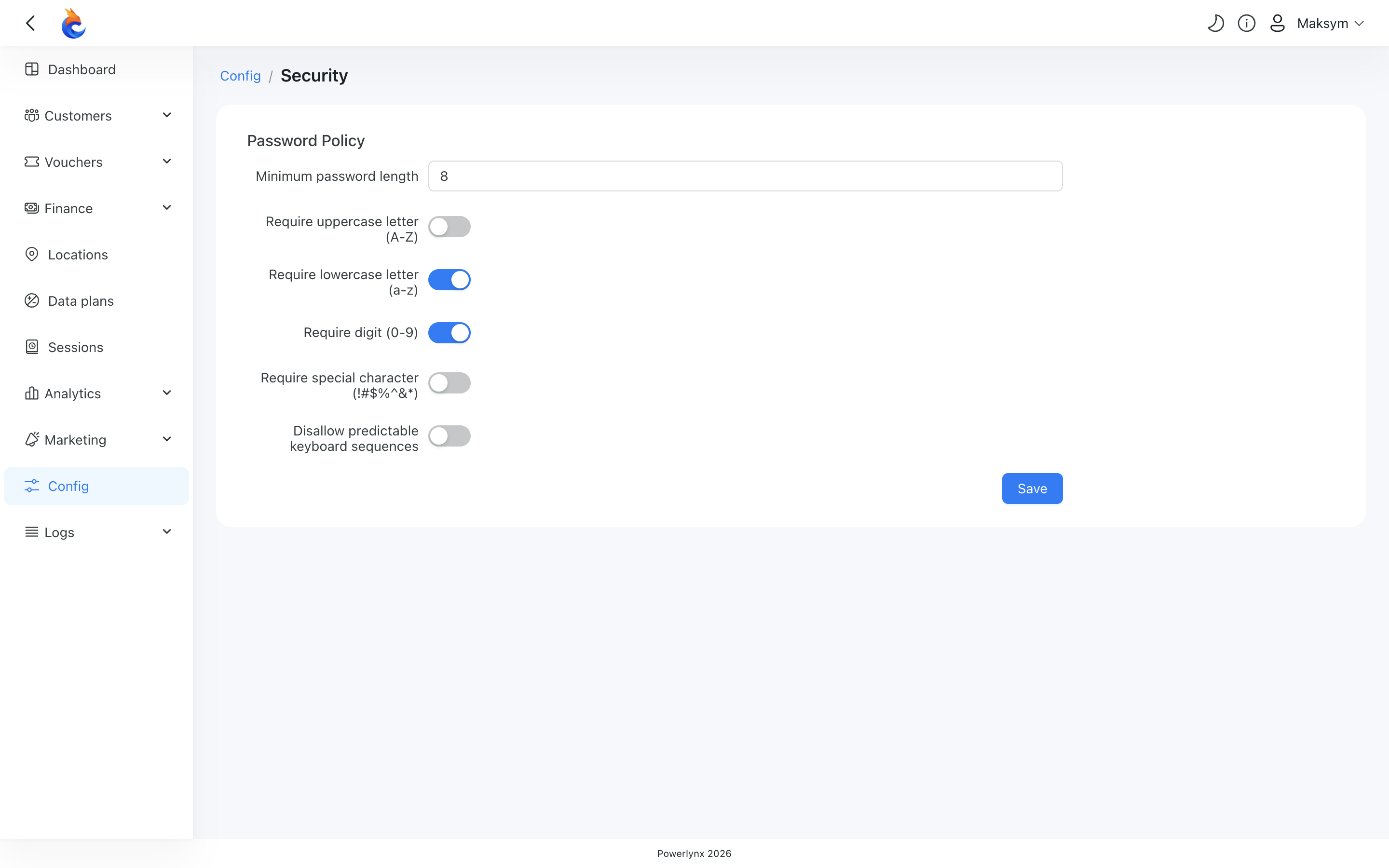 Password Policy settings page