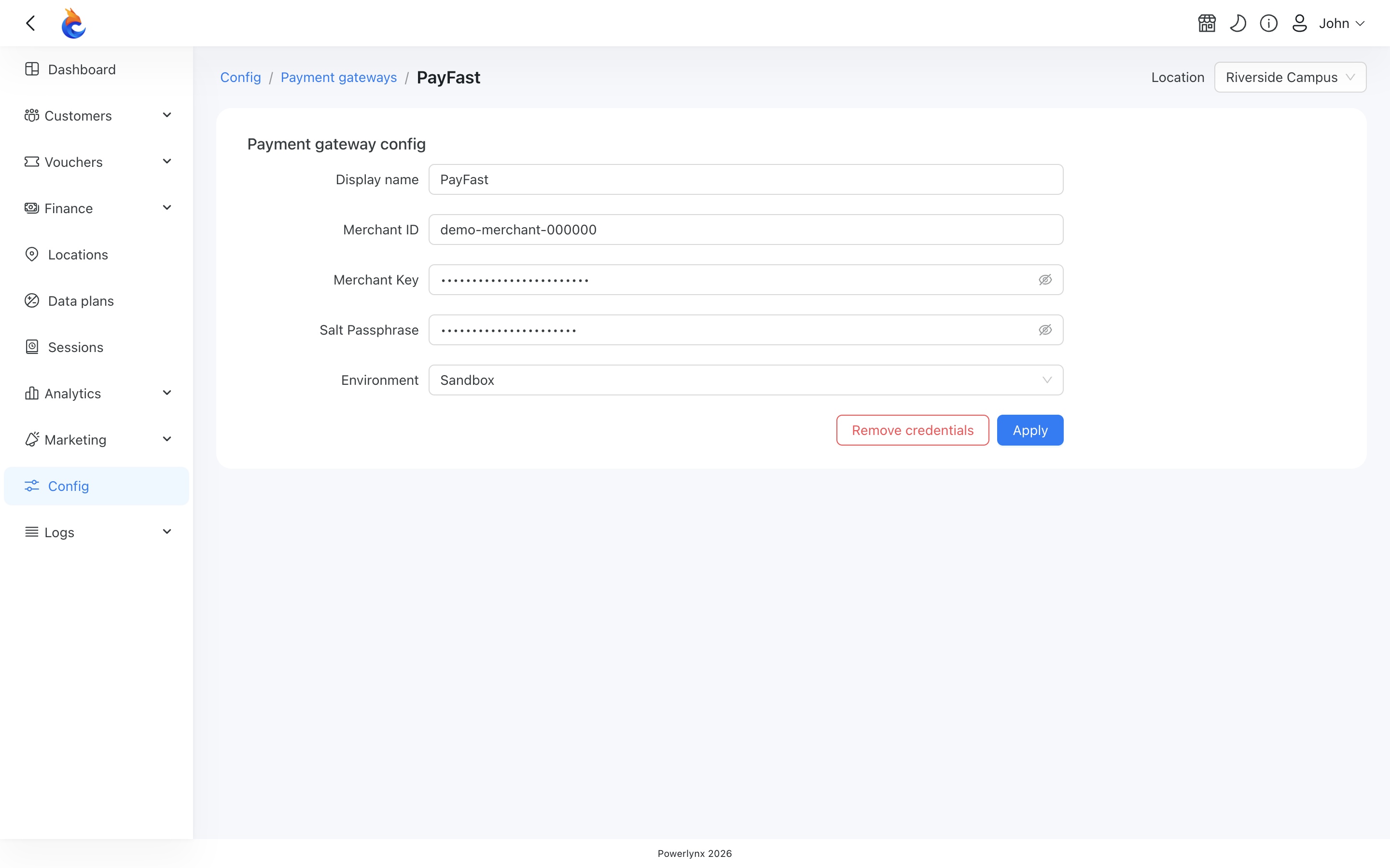 PayFast config