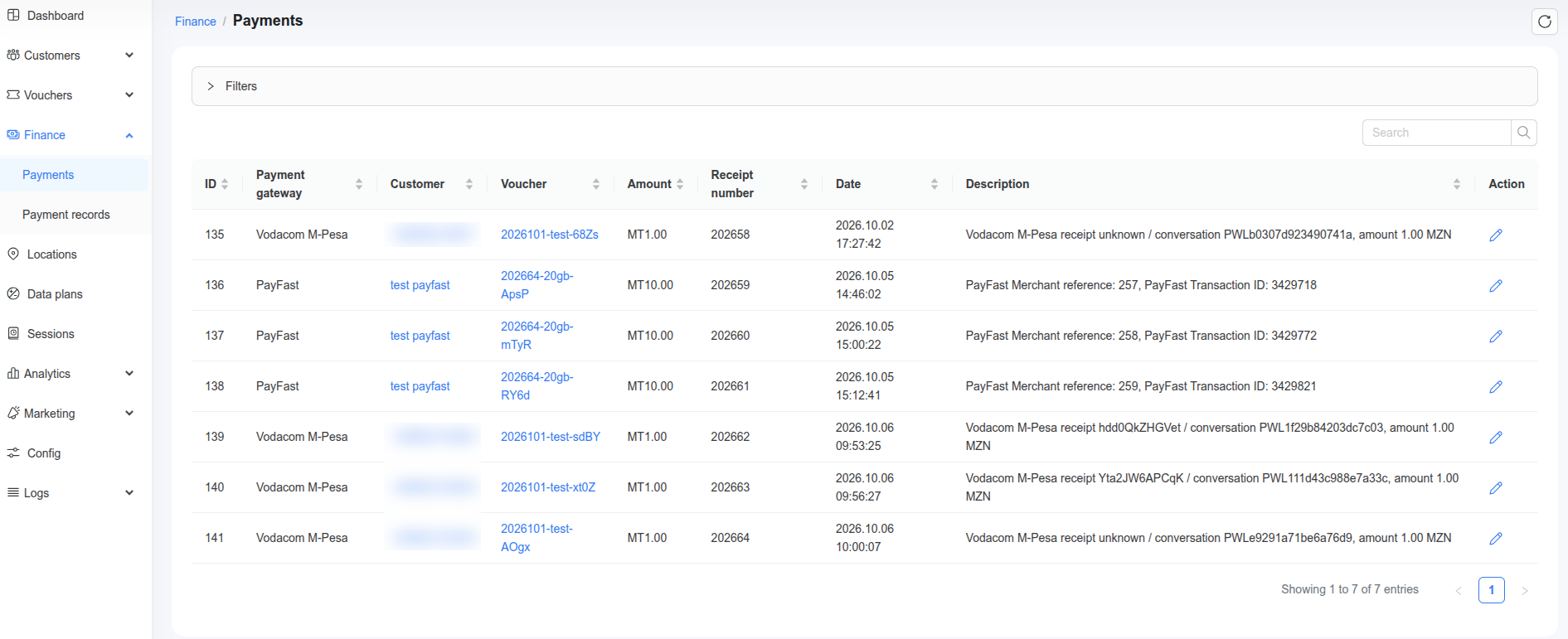 Payments list