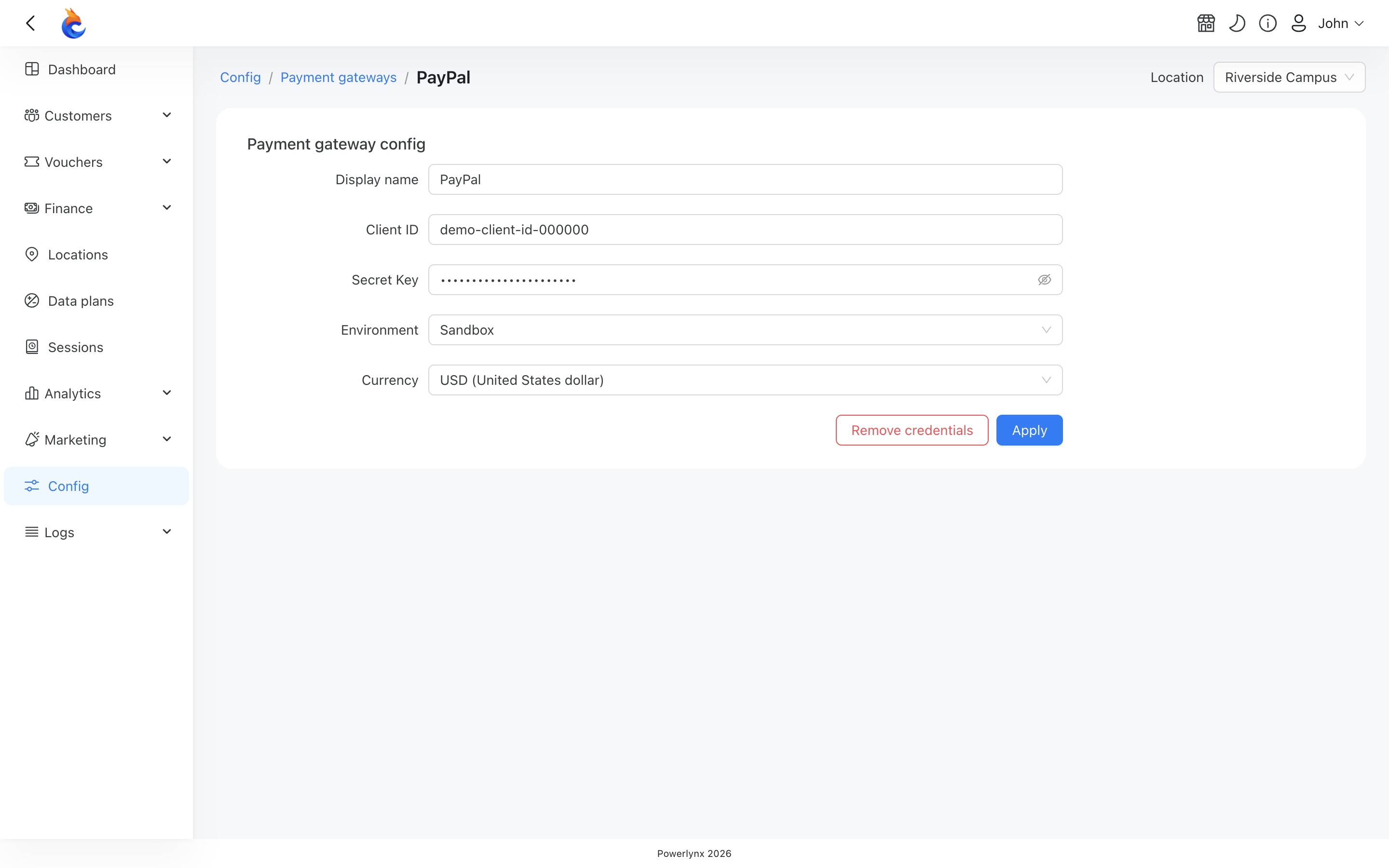 PayPal config