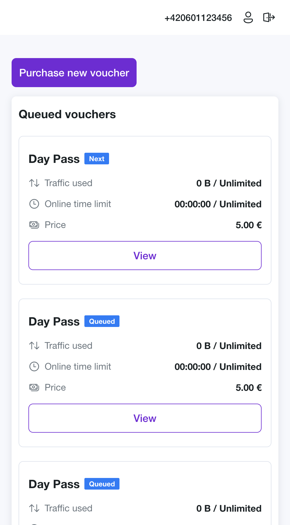 The "Purchase new voucher" button on the My vouchers page
