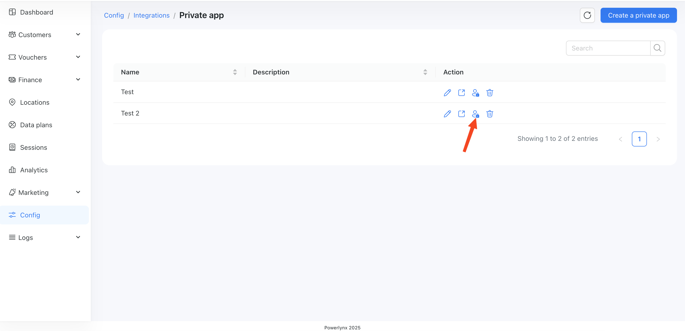 Private app permissions