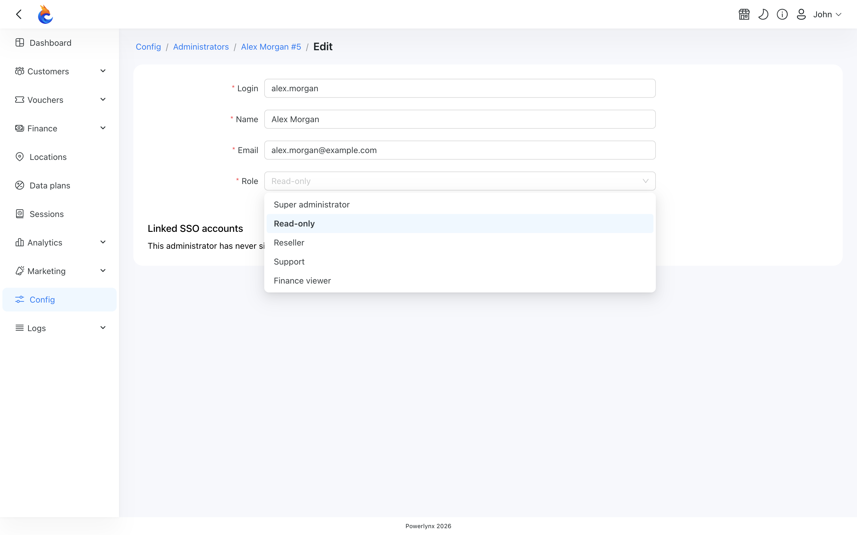 Choosing an administrator's role