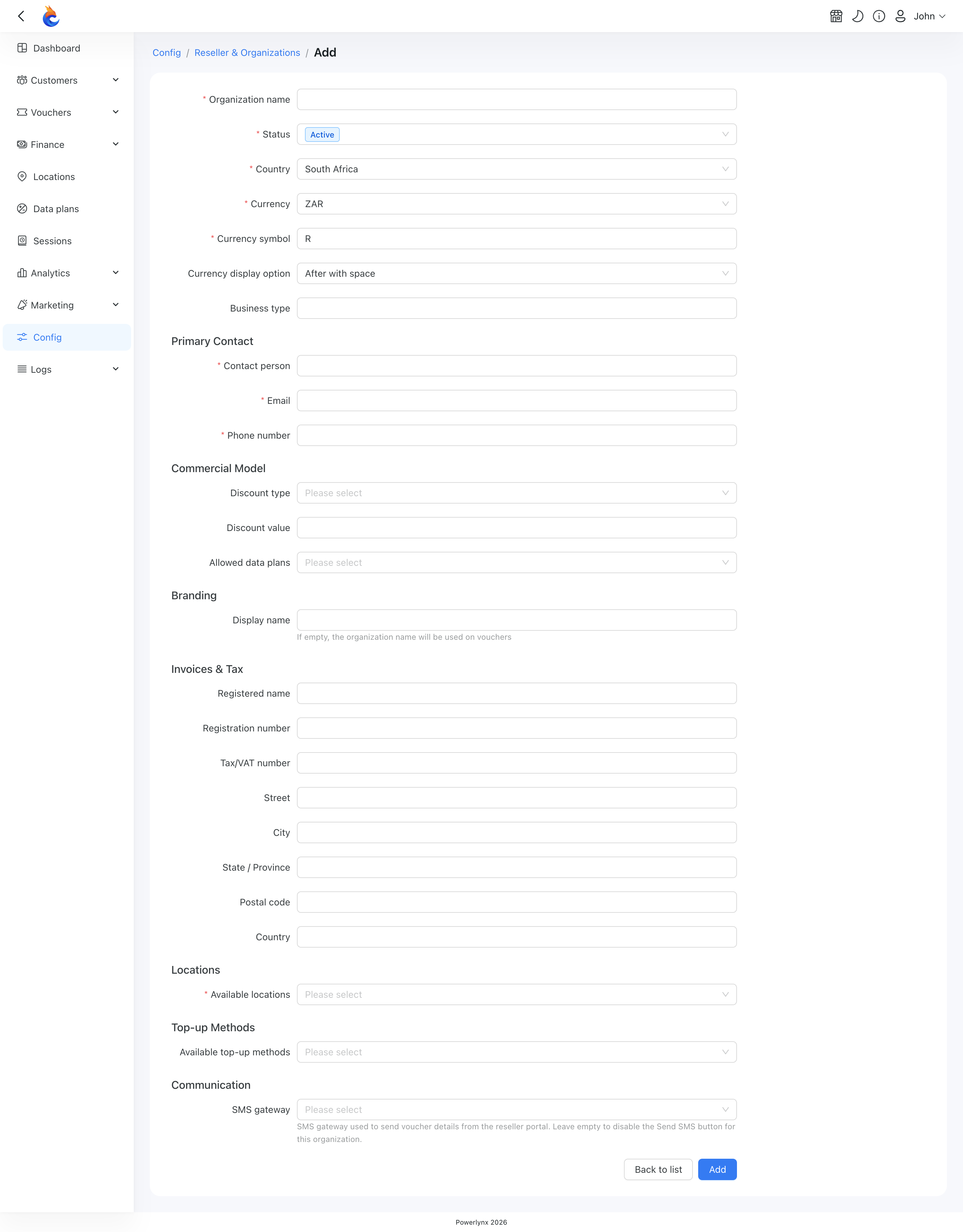 Creating a reseller organization
