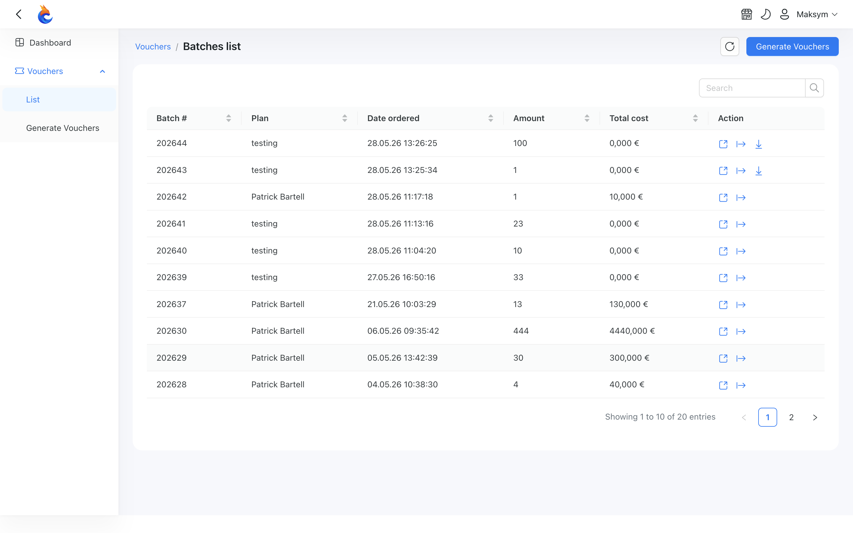 Reseller batches list