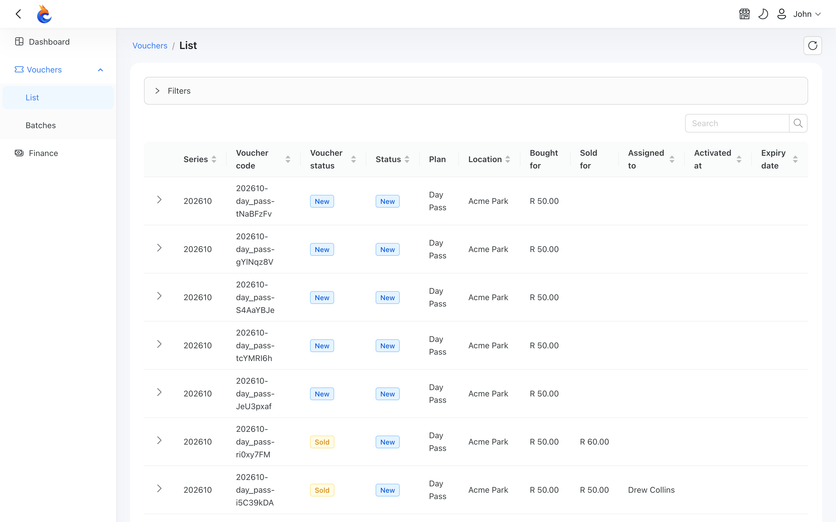 Organization-wide vouchers list in the Reseller Portal