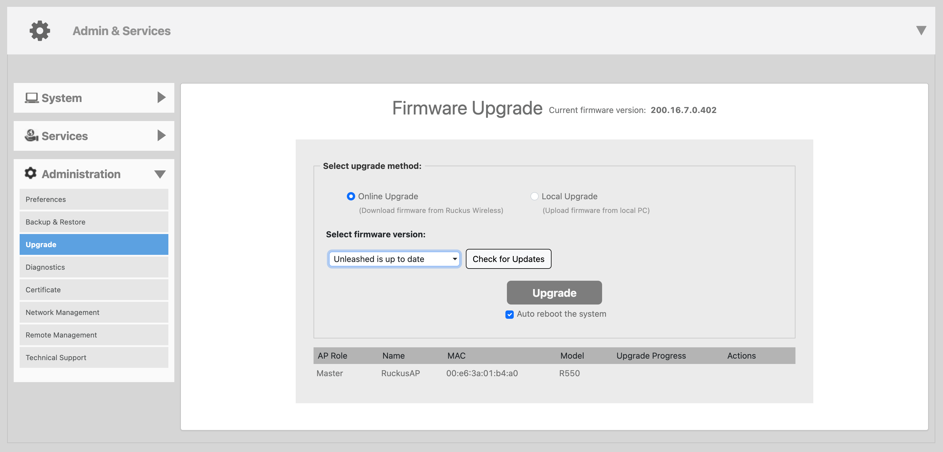 Upgrade Ruckus firmware