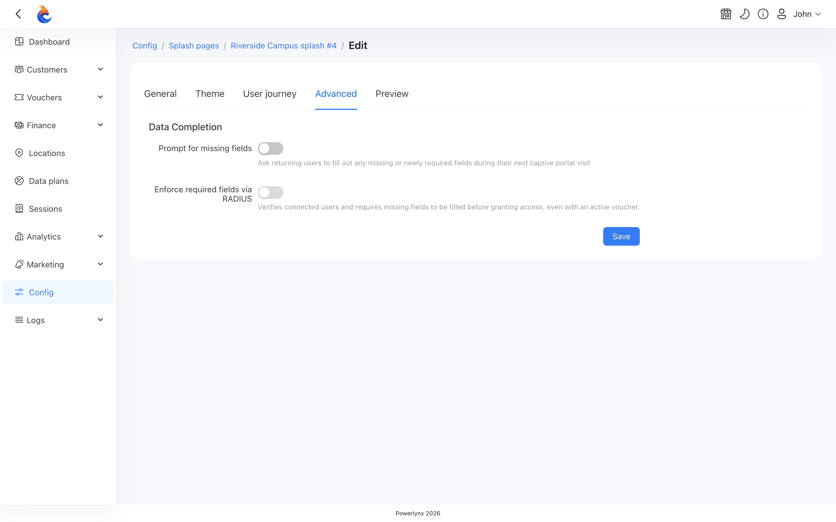 Splash page advanced