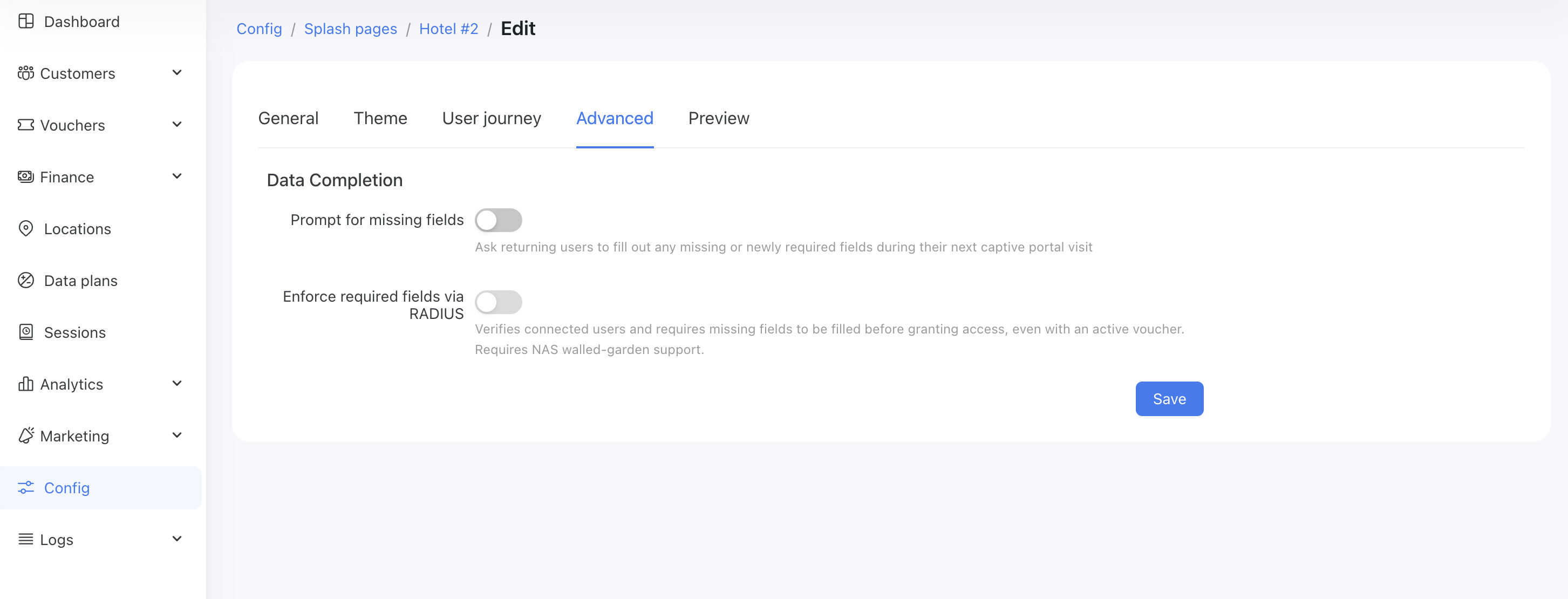 Splash page advanced