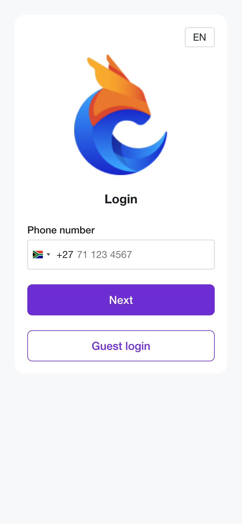 Splash page Guest login
