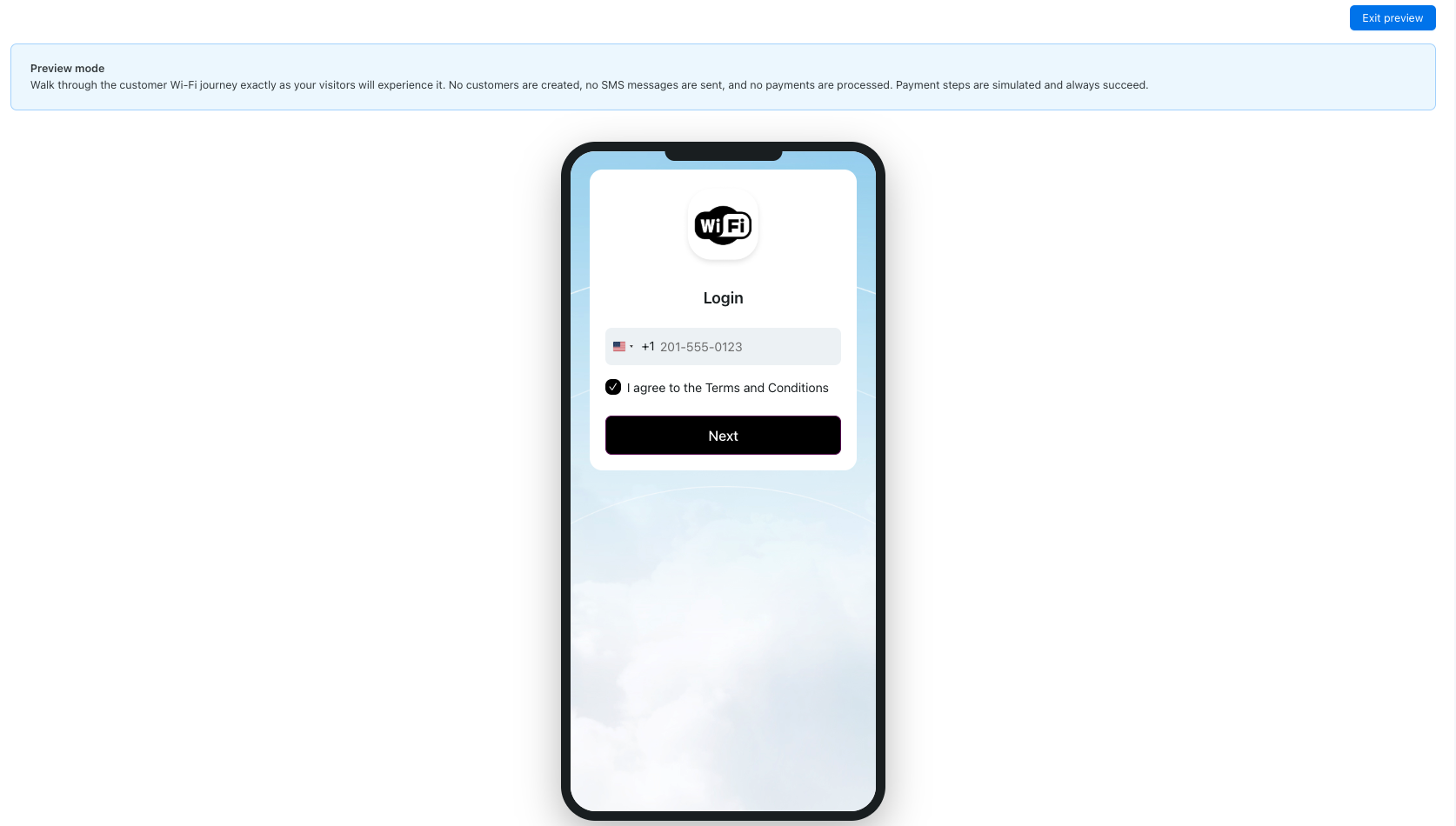 Splash page preview login screen