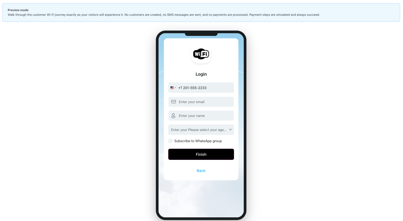 Splash page preview fields