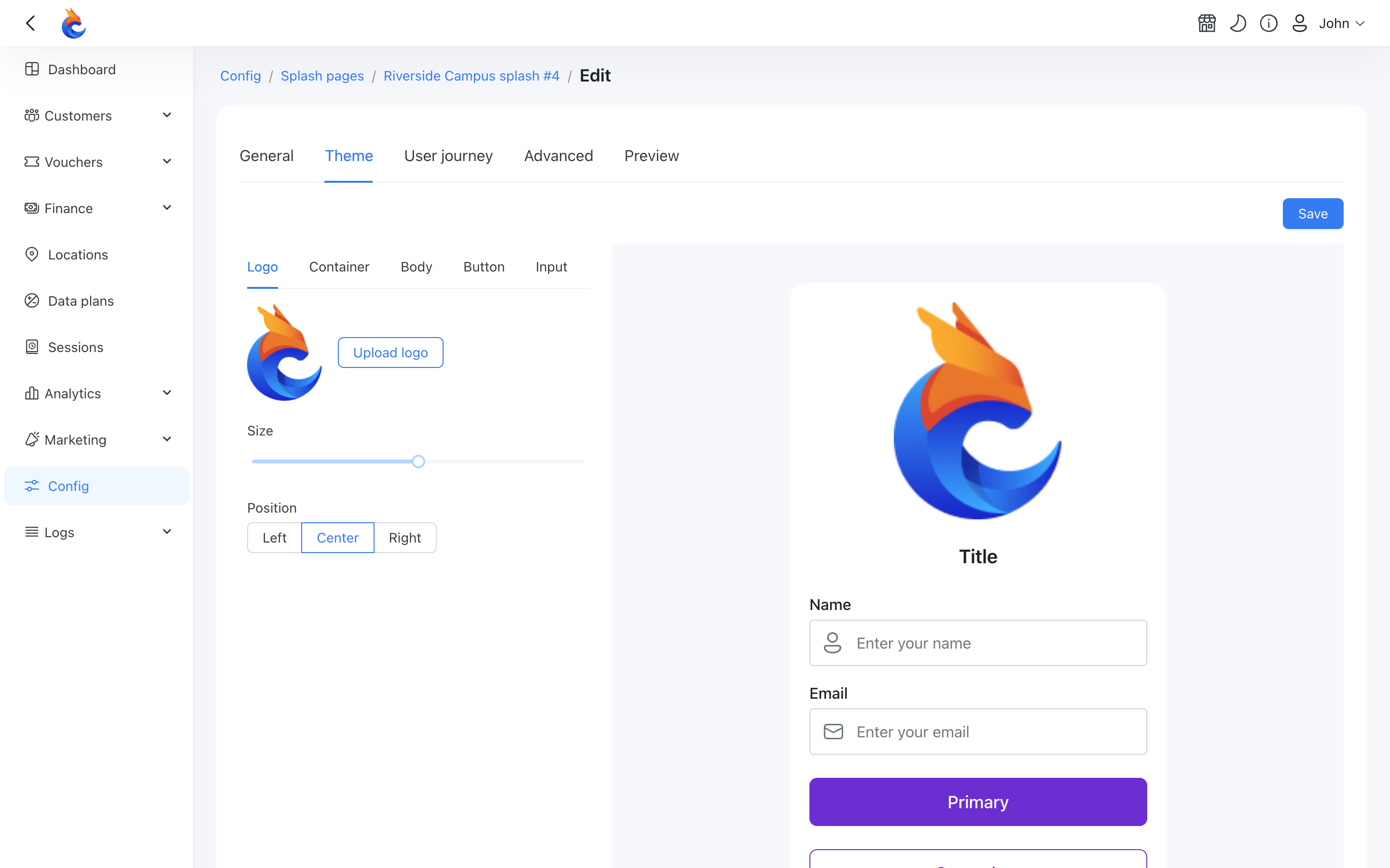 Splash page theme