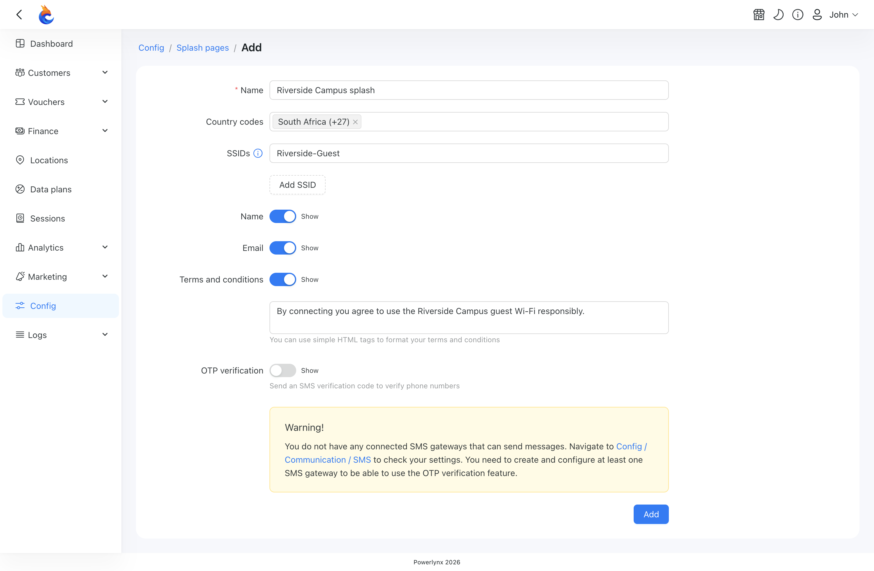 Splash pages form