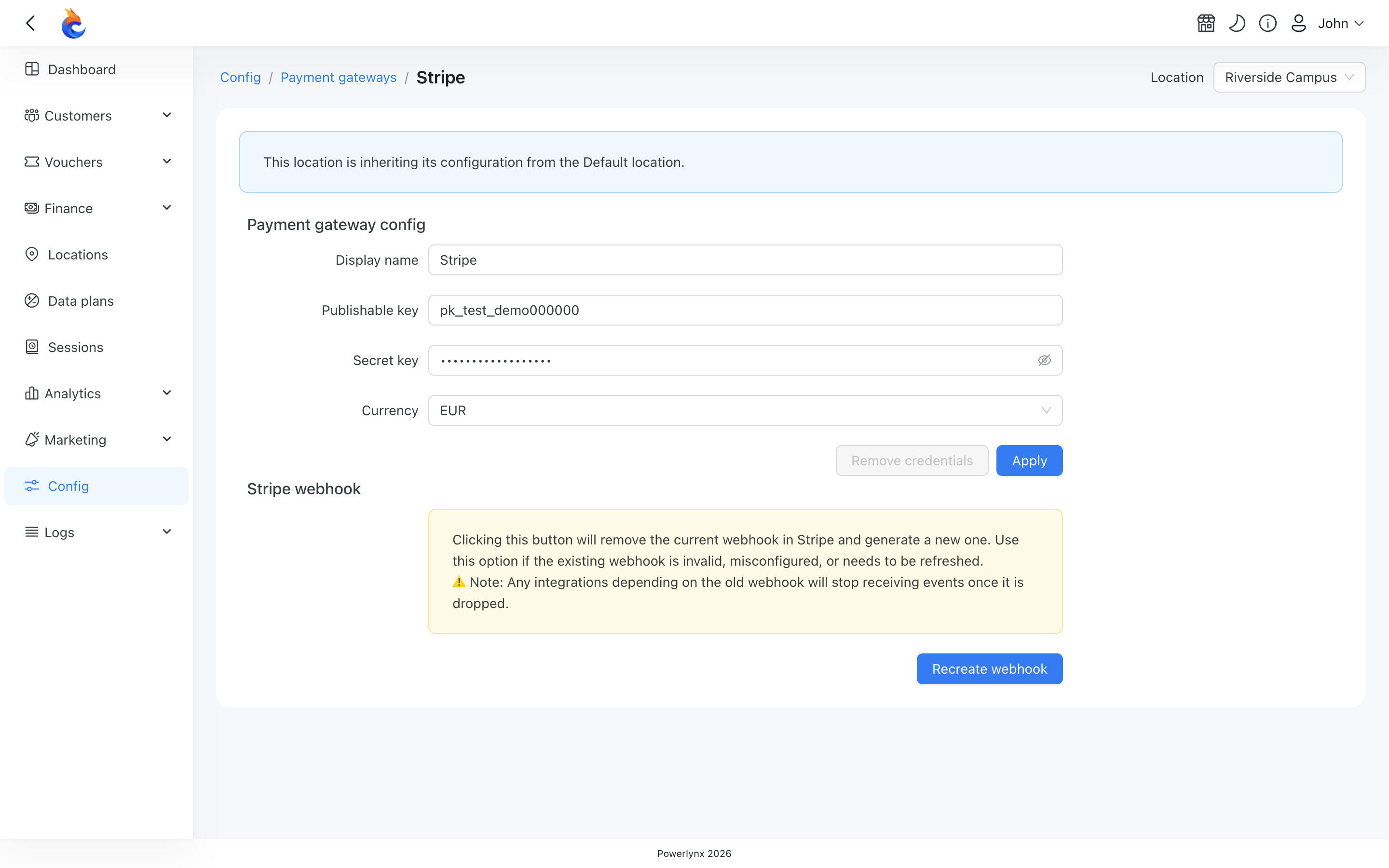 Stripe config
