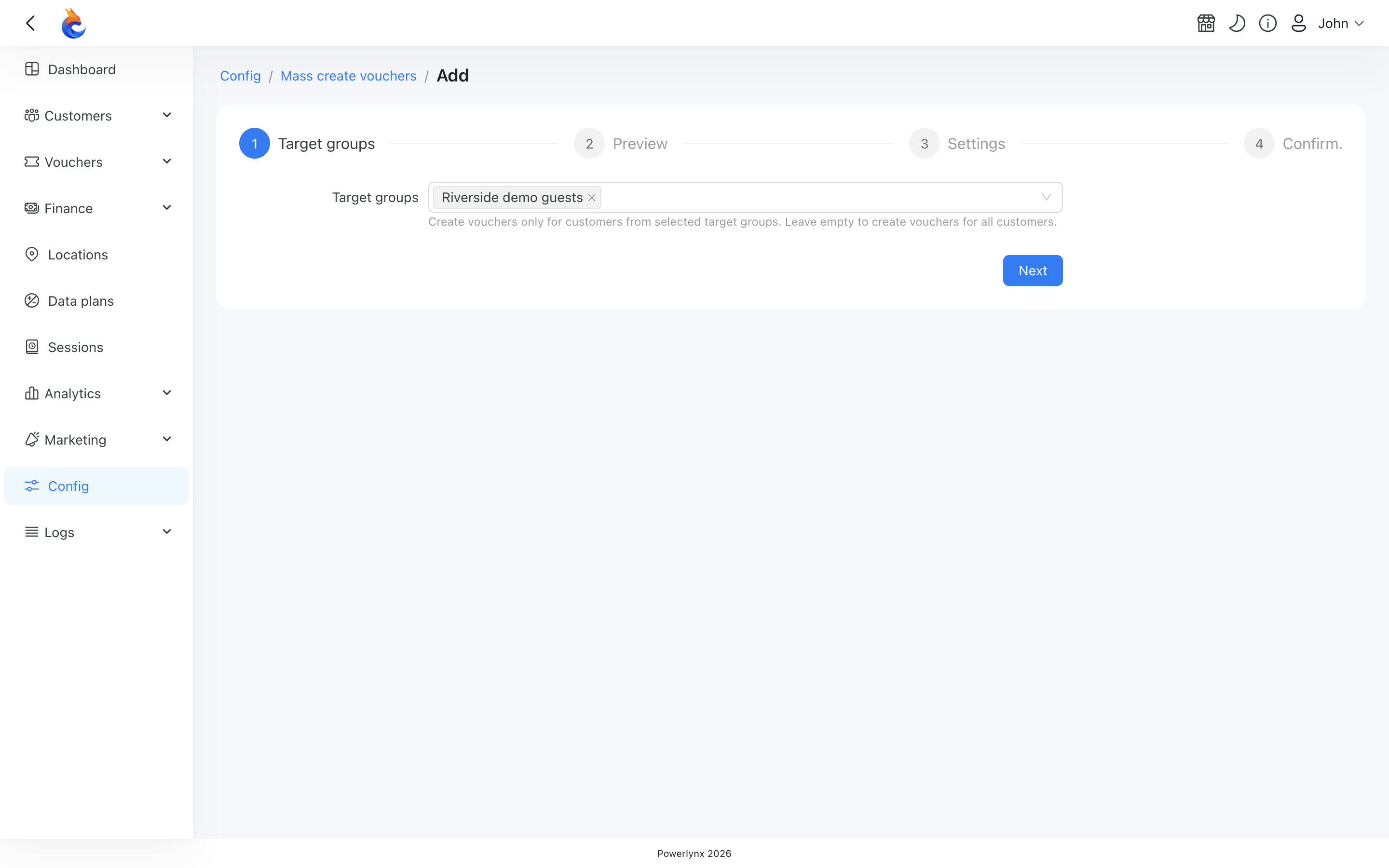 Config/Tools/Mass create vouchers/Step1
