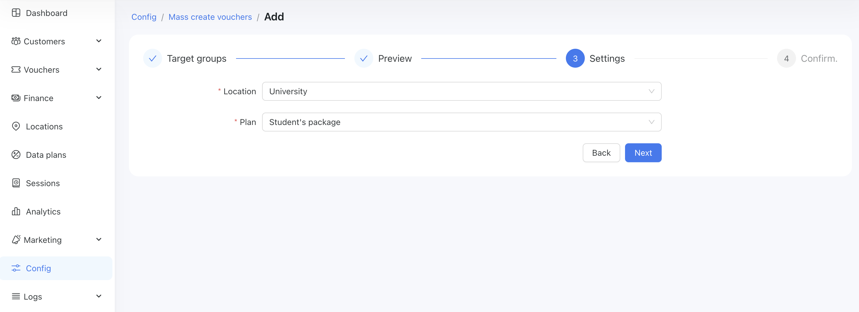Config/Tools/Mass create vouchers/Step3