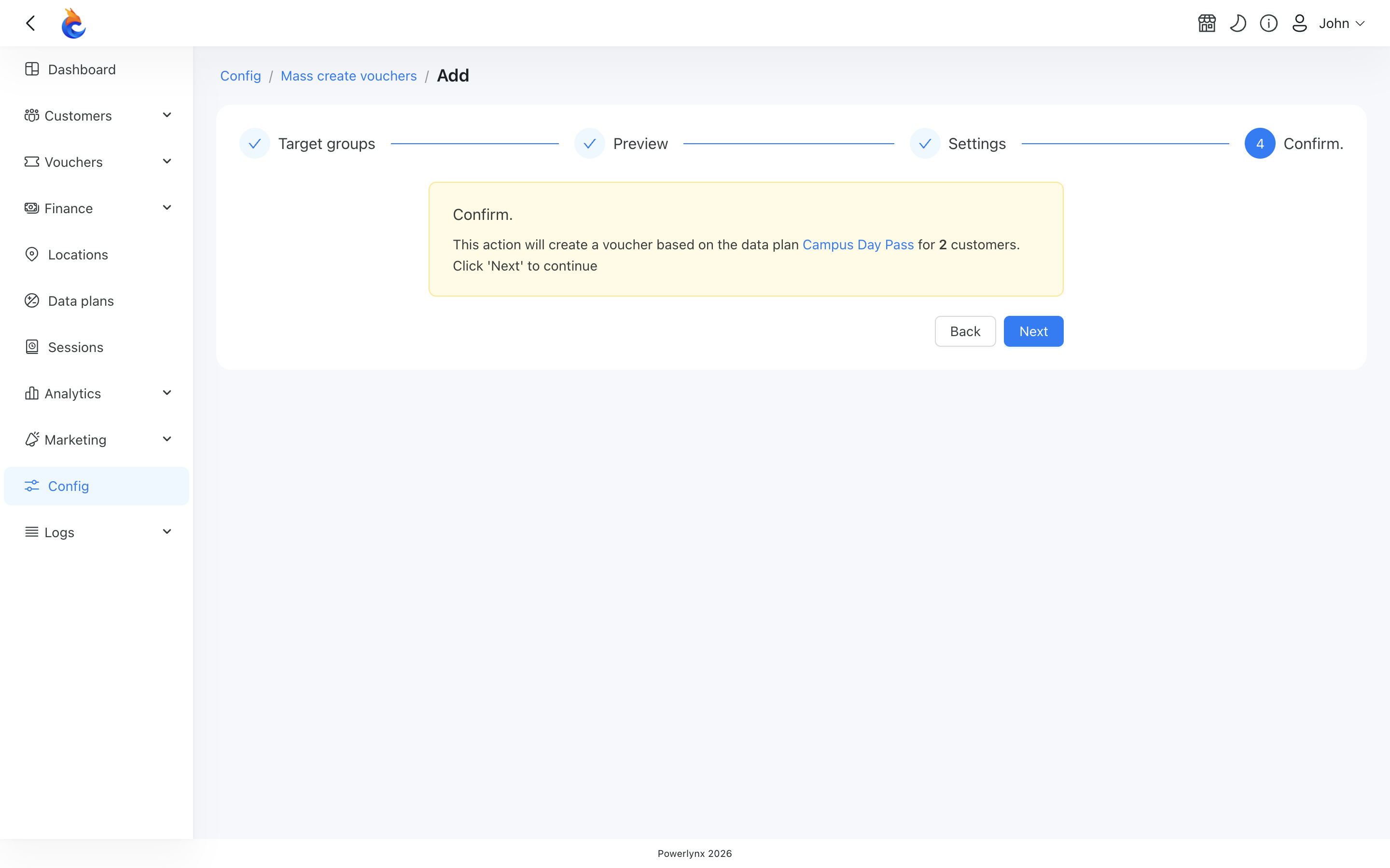 Config/Tools/Mass create vouchers/Step4