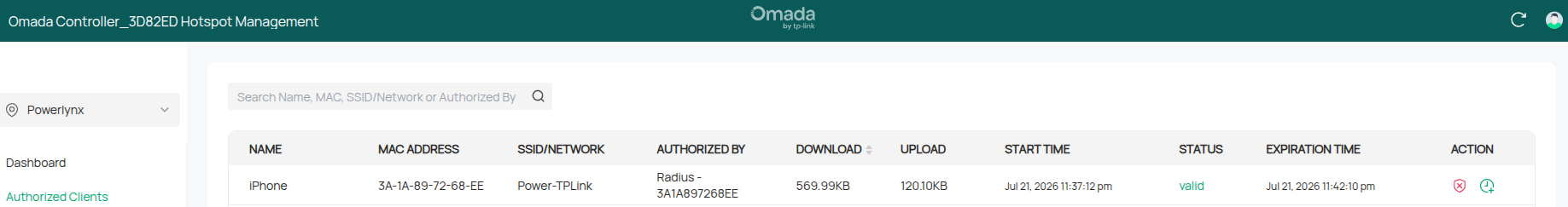 Omada Hotspot Management → Authorized Clients