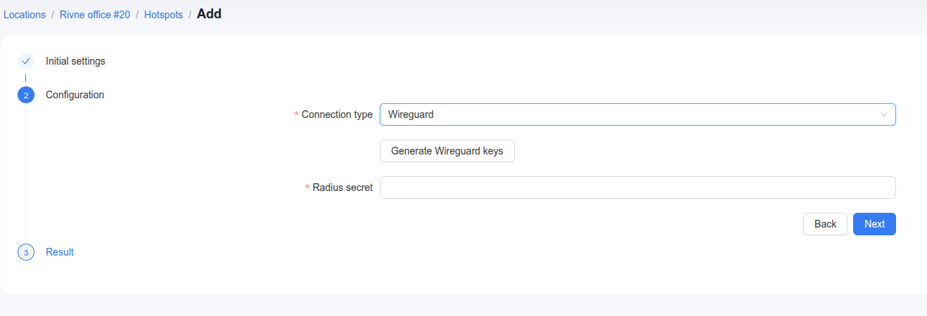 Powerlynx — new WireGuard hotspot, "Generate Wireguard keys"