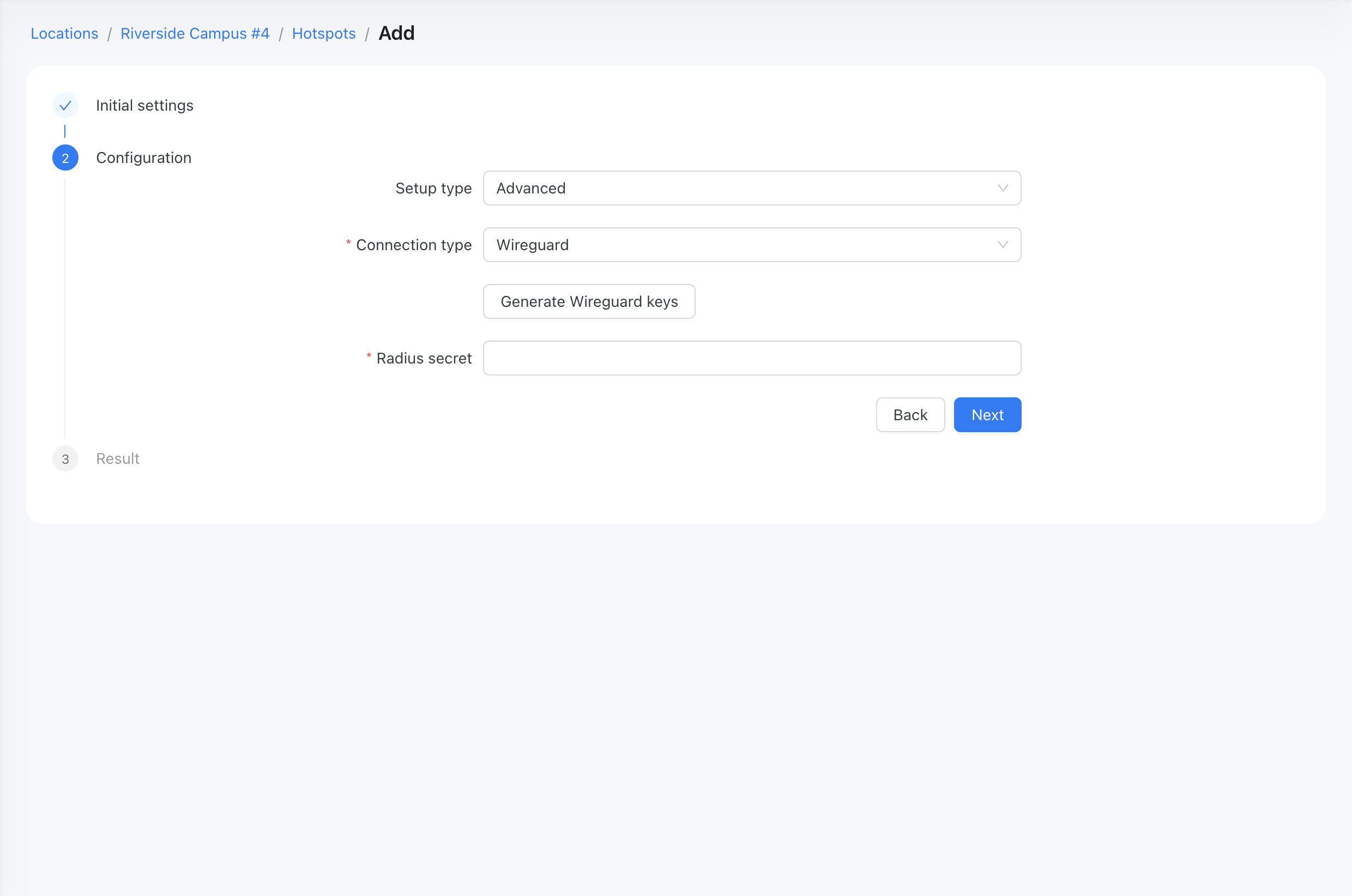 Powerlynx — new WireGuard hotspot, "Generate Wireguard keys"
