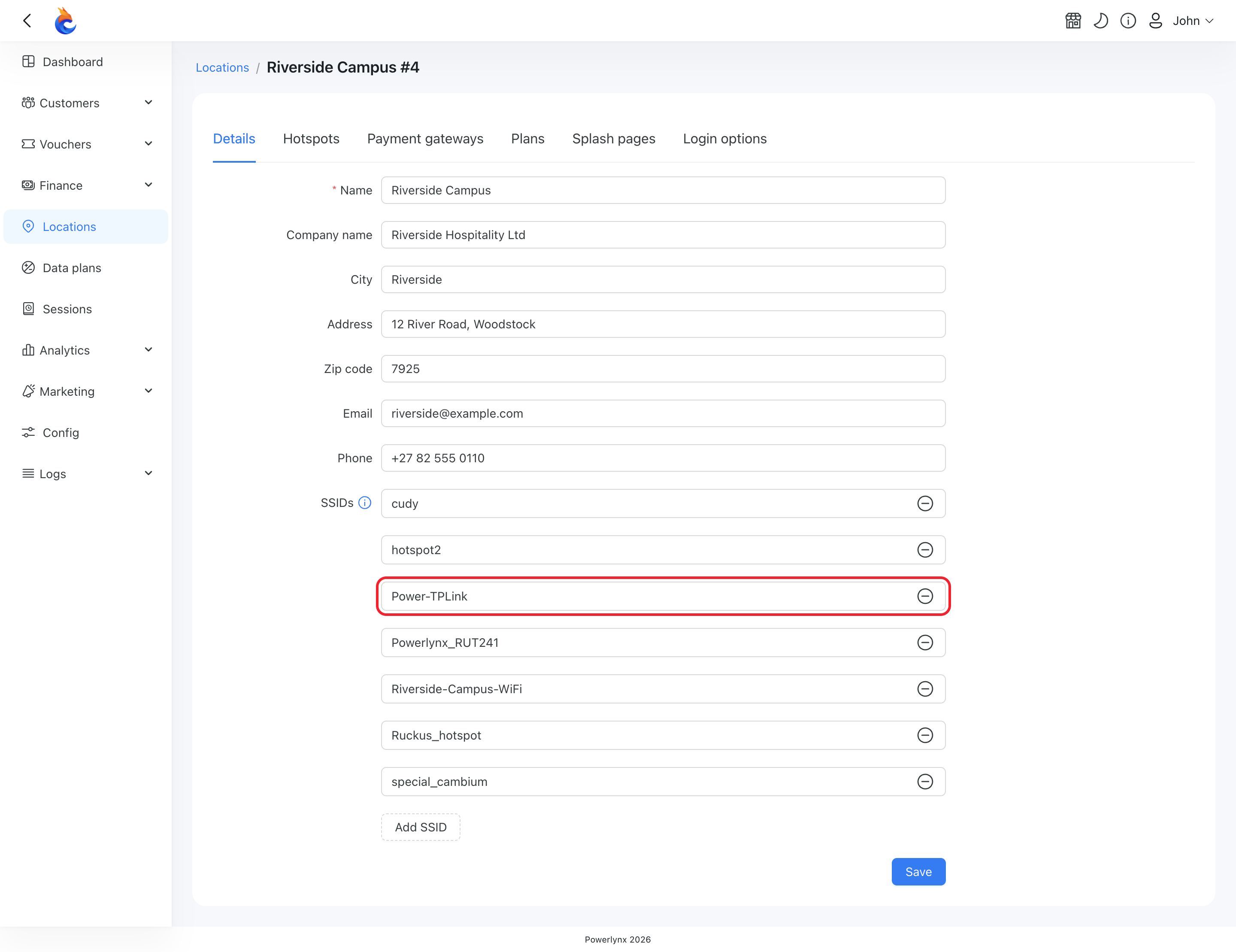 Powerlynx Location — SSIDs list including Power-TPLink