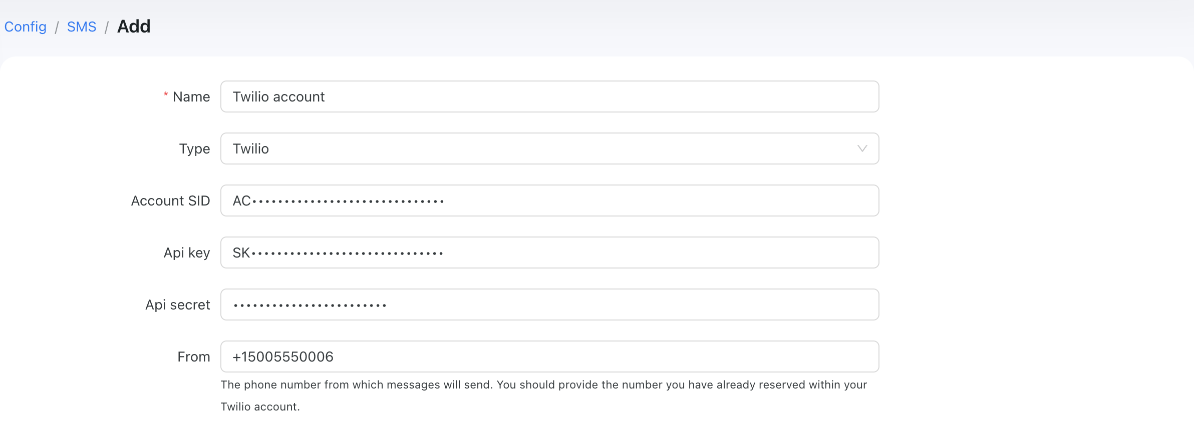 SMS twilio example