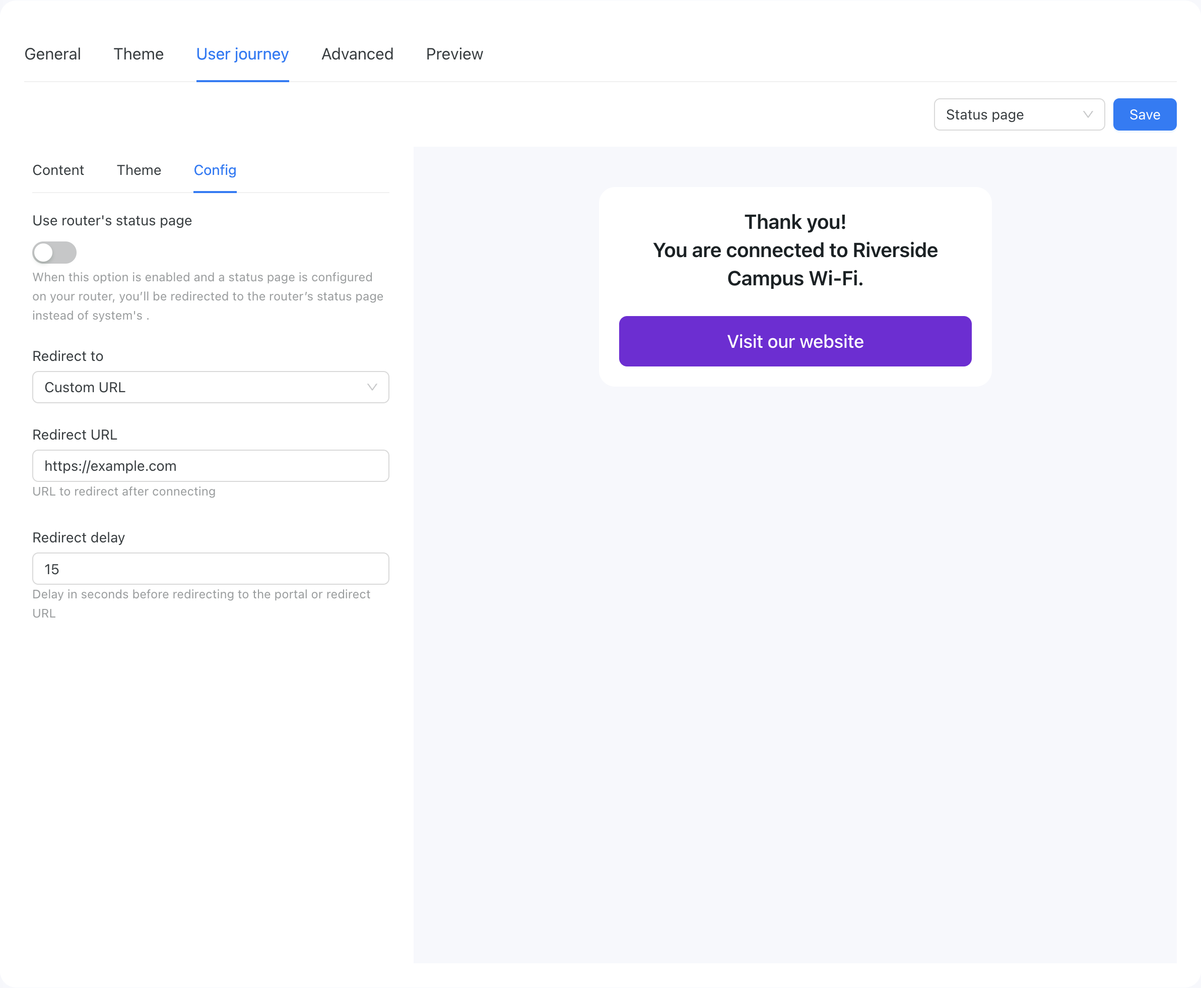 UJ status page config