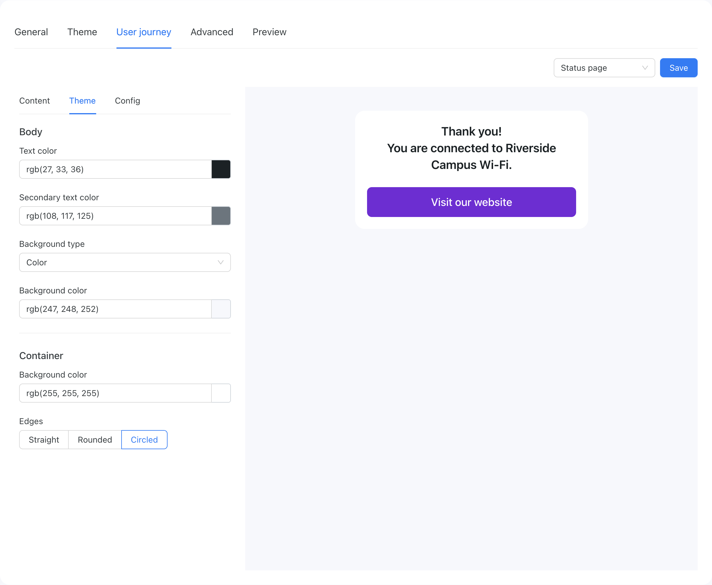 UJ status page theme