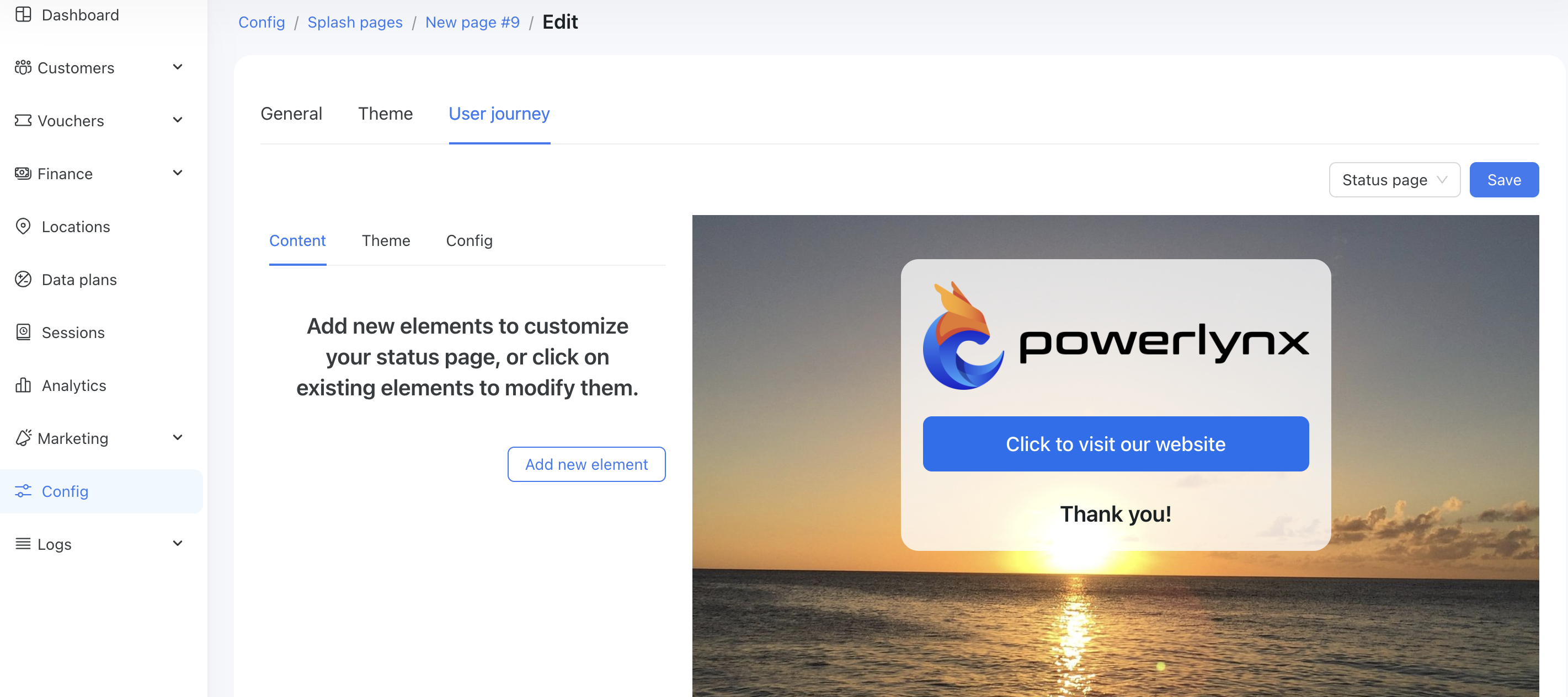 User journey status page