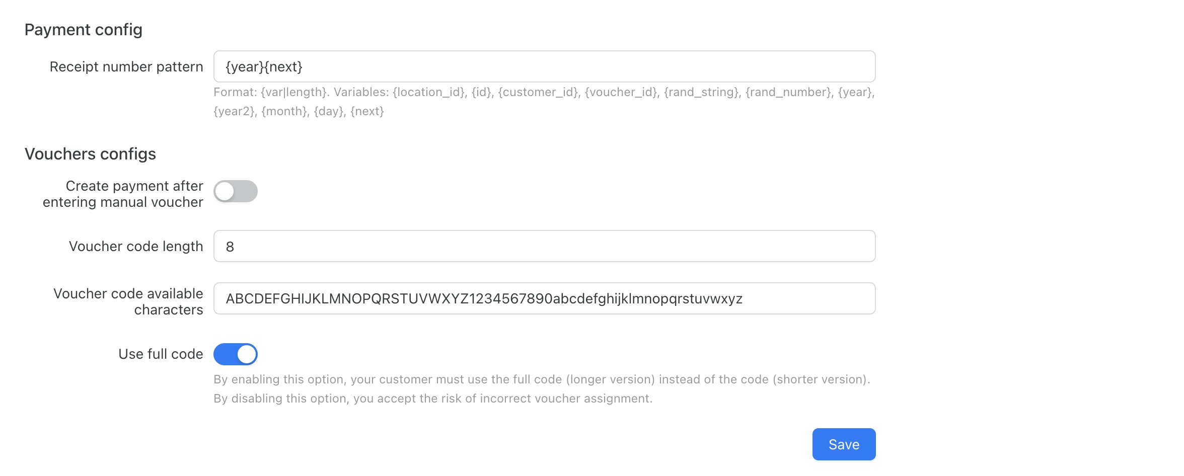 Voucher configs